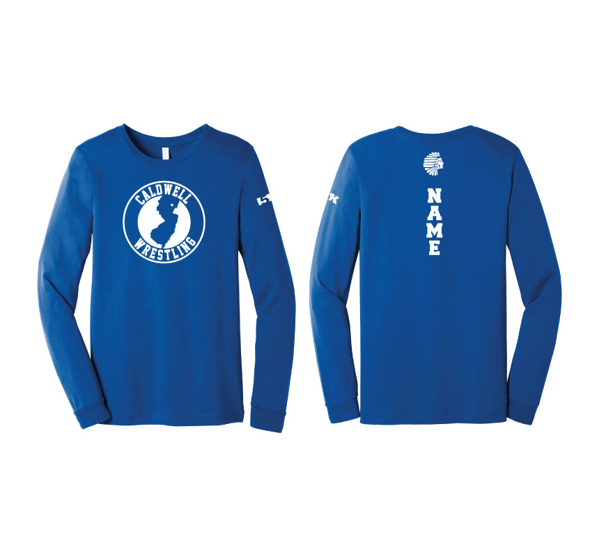 Caldwell Wrestling Triblend Crew Long Sleeve Tee - Design 1 (Royal/White)