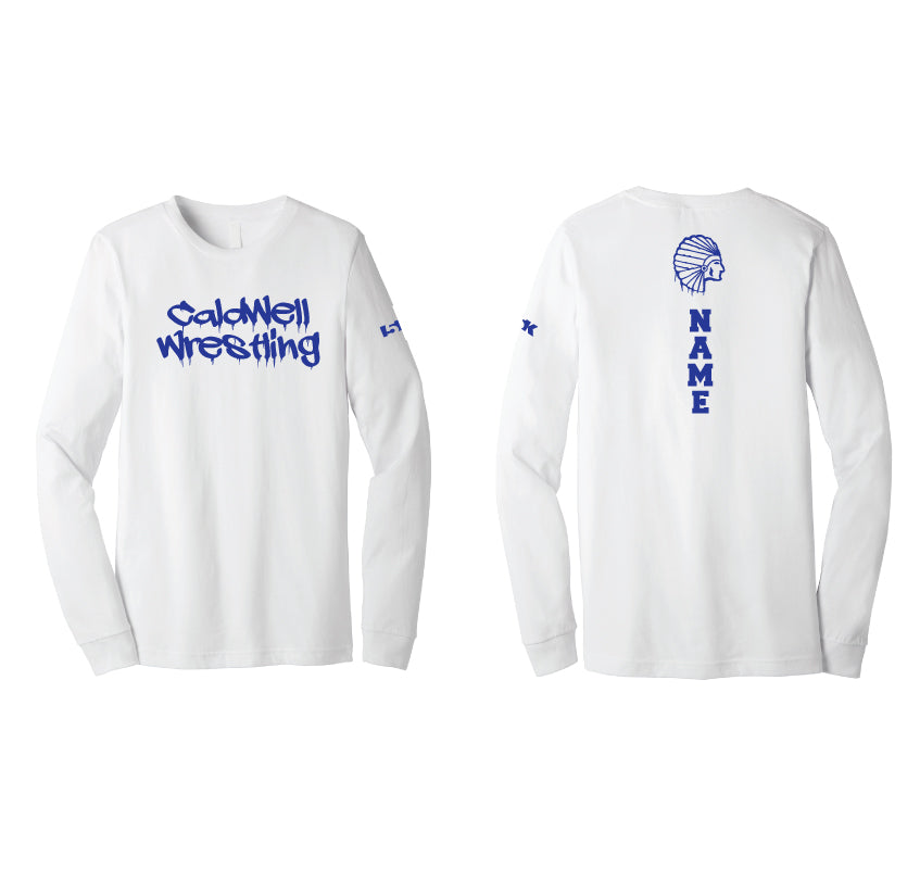 Caldwell Wrestling Triblend Crew Long Sleeve Tee - Design 2 (Royal/White)