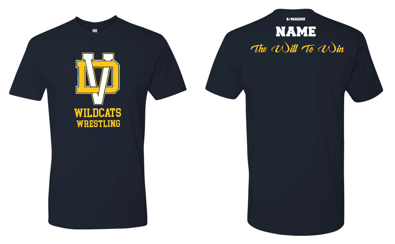 Del Val Wildcats Wrestling Cotton Crew Tee - Navy - 5KounT