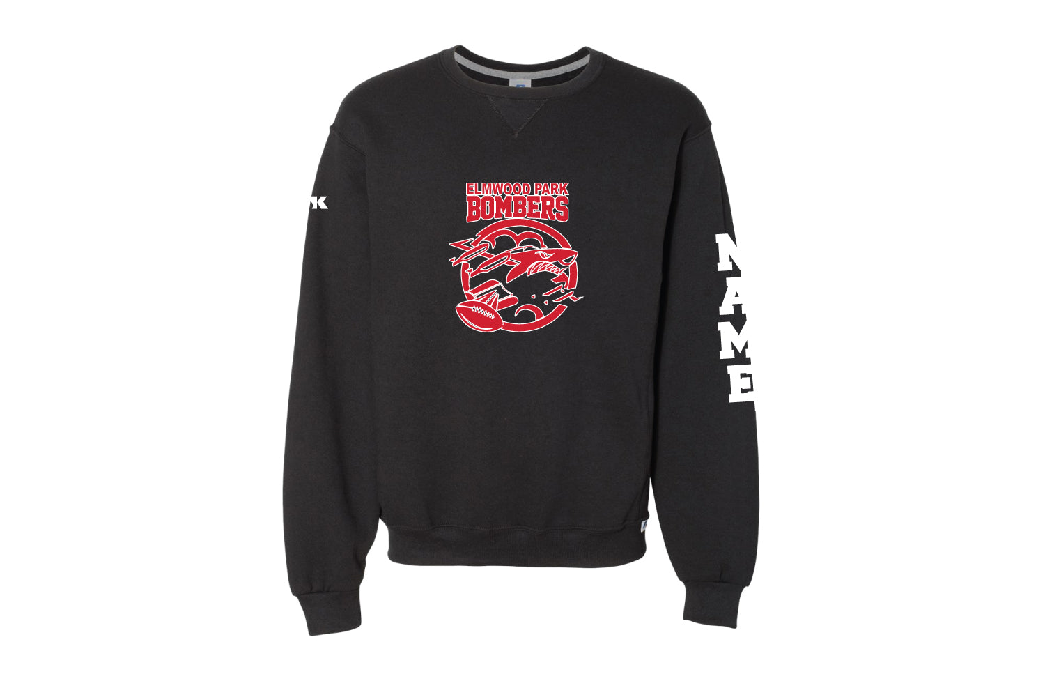 Elmwood Park Bombers Football Cotton Crewneck Sweatshirt - Black