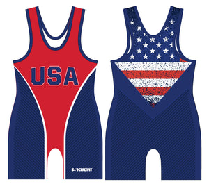 USA Freestyle Wrestling Sublimated Men's Singlet - Freestyle 1 - Red/Royal - 5KounT2018