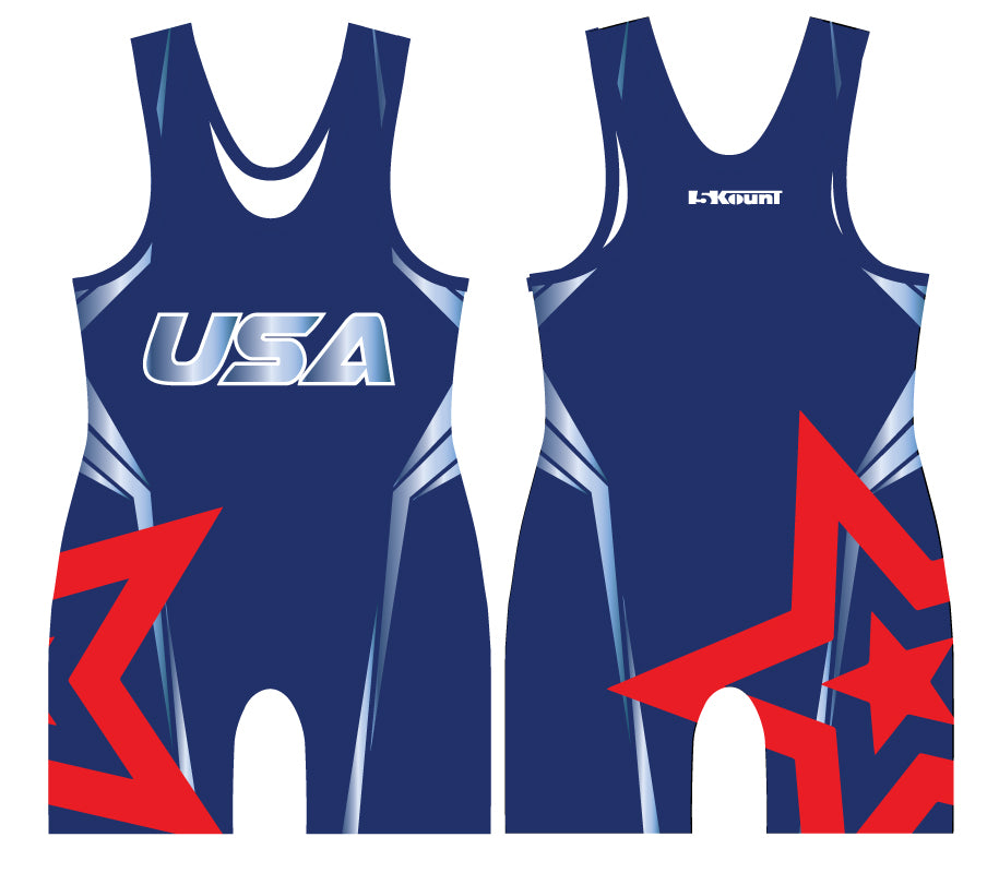 USA Freestyle Wrestling Sublimated Men's Singlet - Freestyle 2 - Red/Royal - 5KounT2018