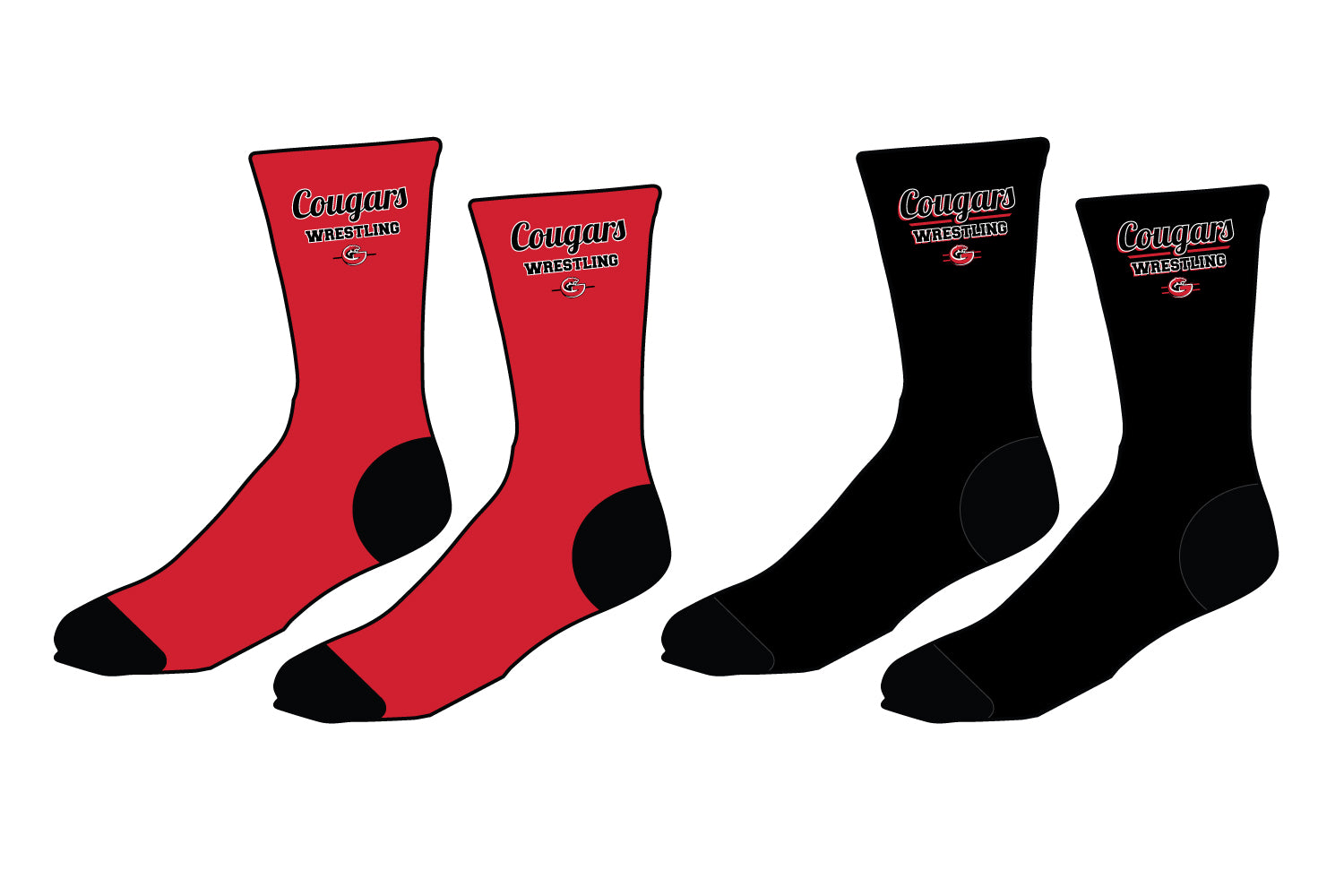 Goetz Cougars Wrestling Sublimated Socks - Red/Black