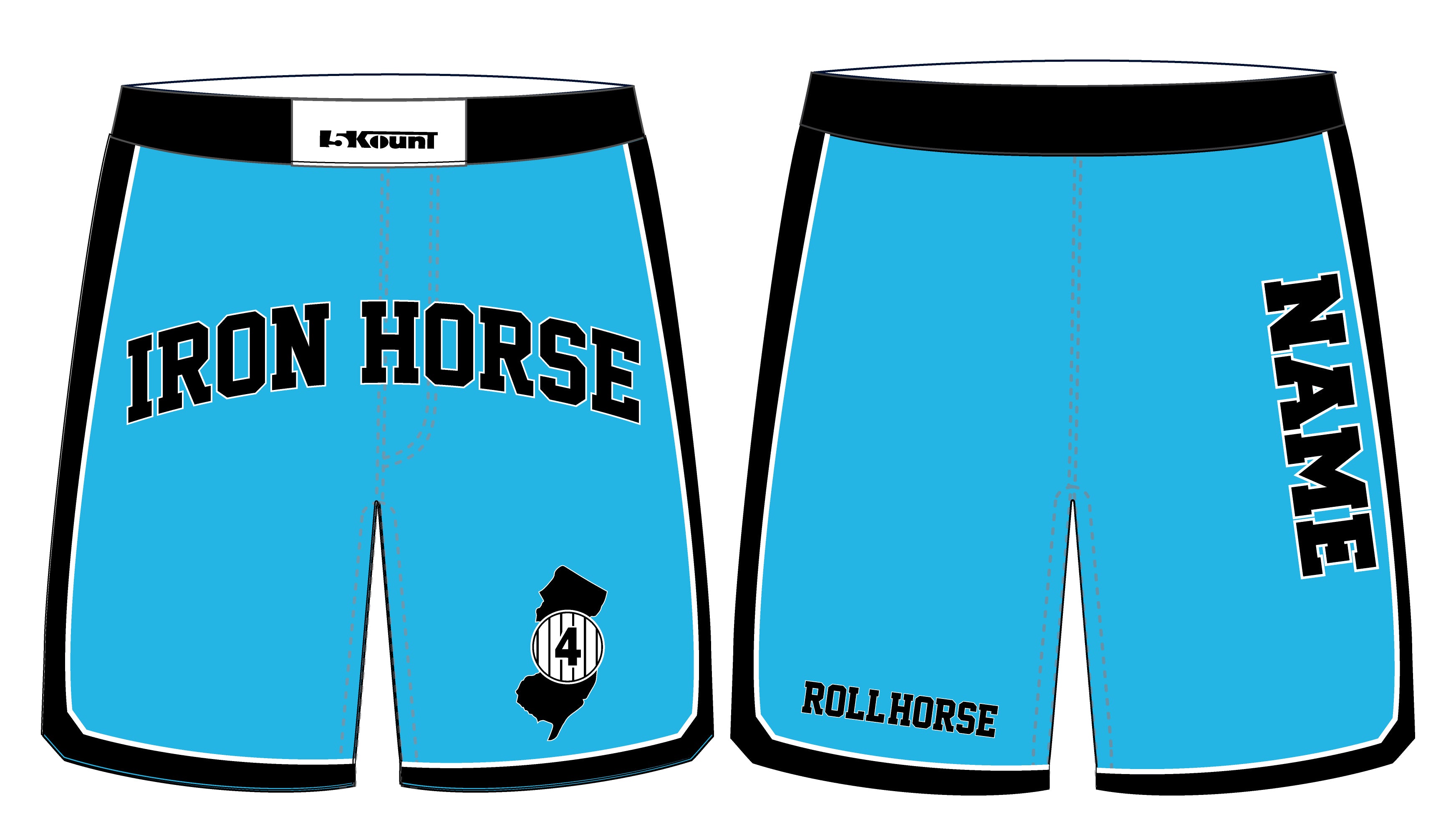 Iron Horse Wrestling Sublimated Fight Shorts - Light Blue/Black - 5KounT2018