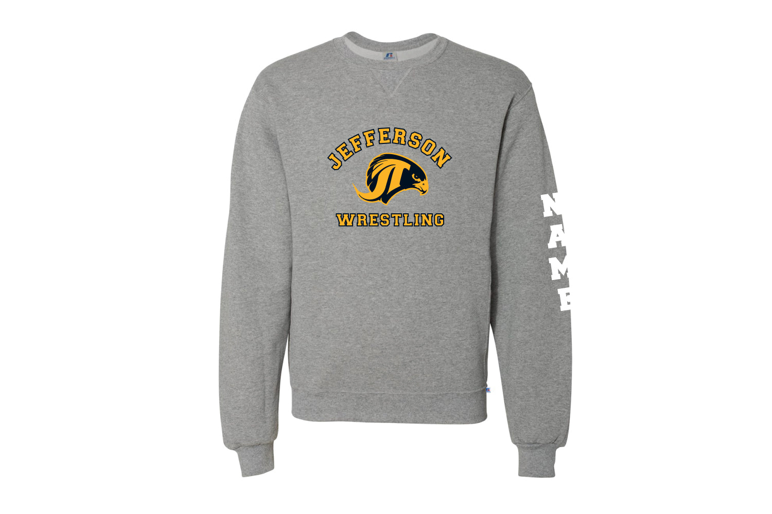 Jefferson Falcons Wrestling Cotton Crewneck Sweatshirt- Navy/Oxford