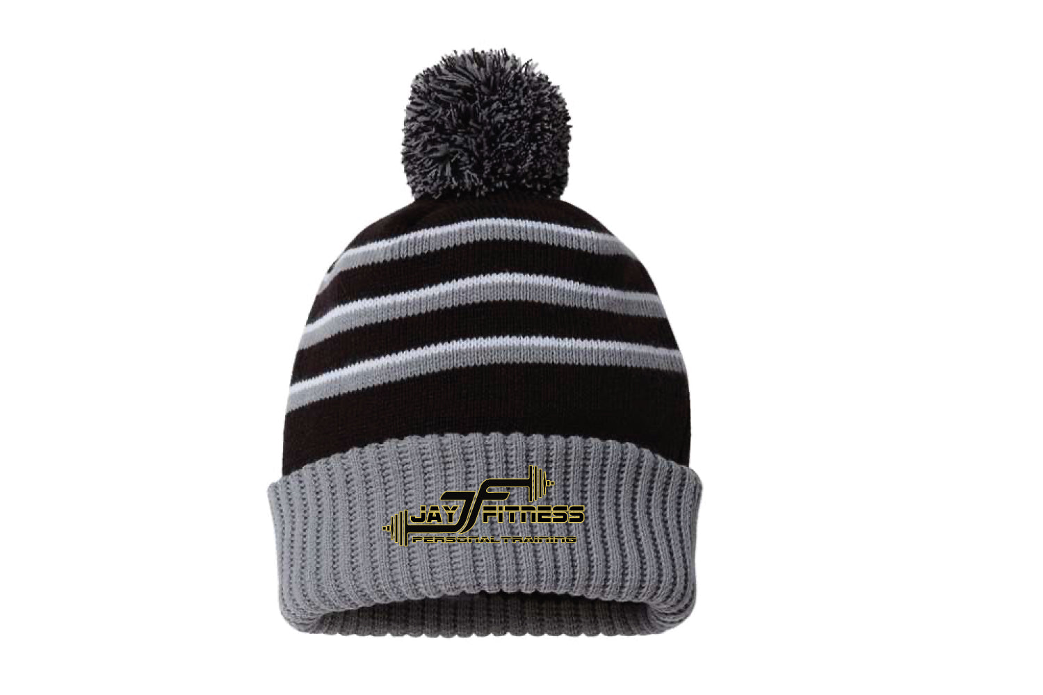 Jay Fitness Pom Beanie - Black/Gray - Design 1