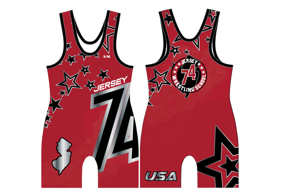 Jersey 74 Wrestling School Sublimated Men's Singlet - Elite Red - 5KounT