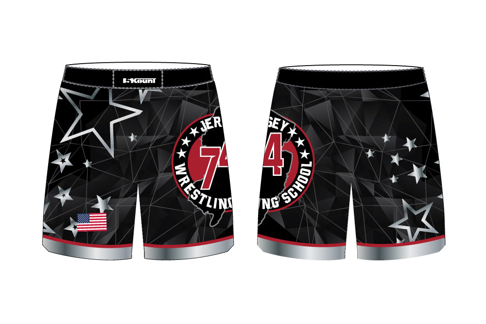 Jersey 74 Wrestling School Sublimated Fight Shorts - Black - 5KounT