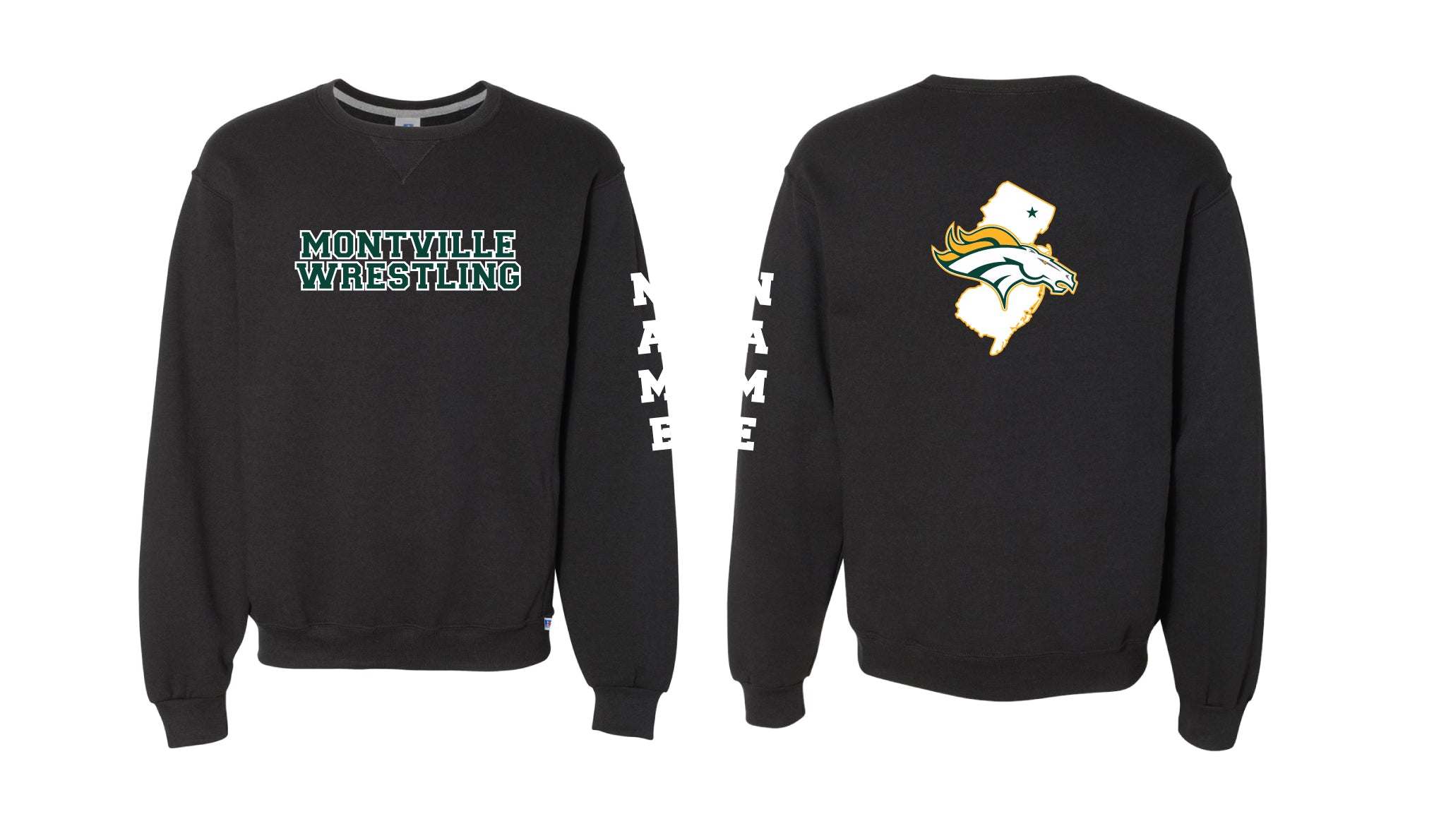 Montville Wrestling Cotton Crewneck Sweatshirt Design - Black/Gray