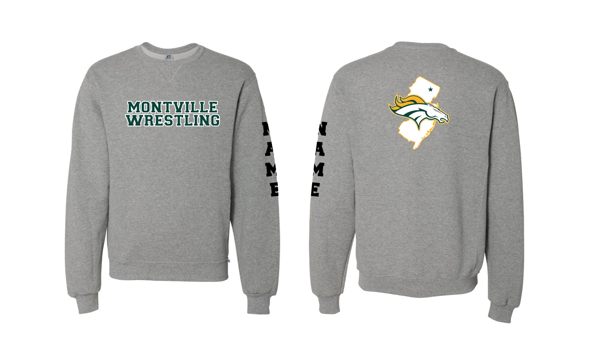 Montville Wrestling Cotton Crewneck Sweatshirt Design - Black/Gray