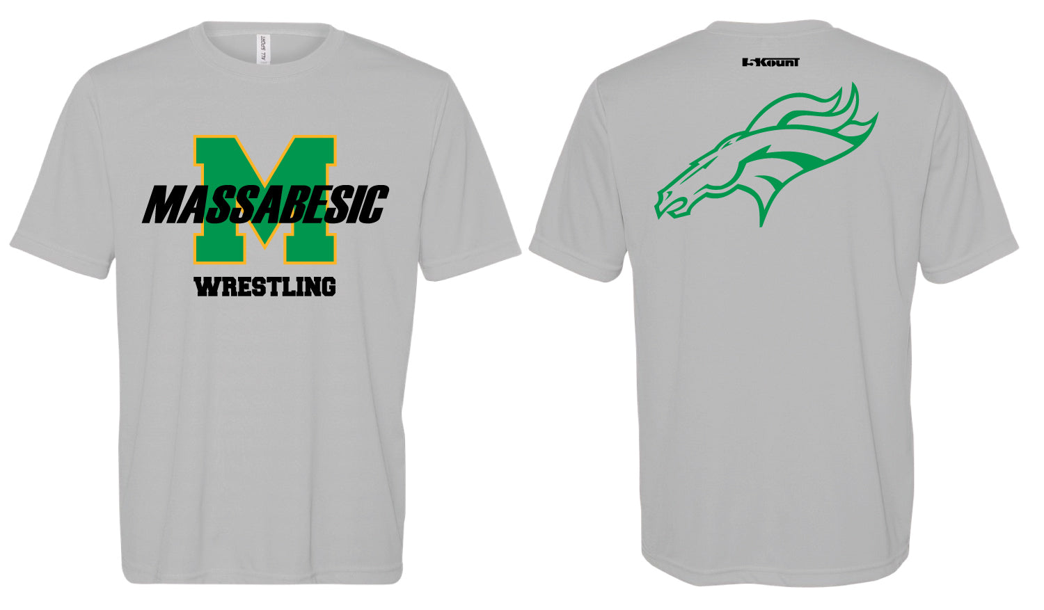 Massabesic Youth Wrestling DryFit Performance Tee - Gray / Green - 5KounT