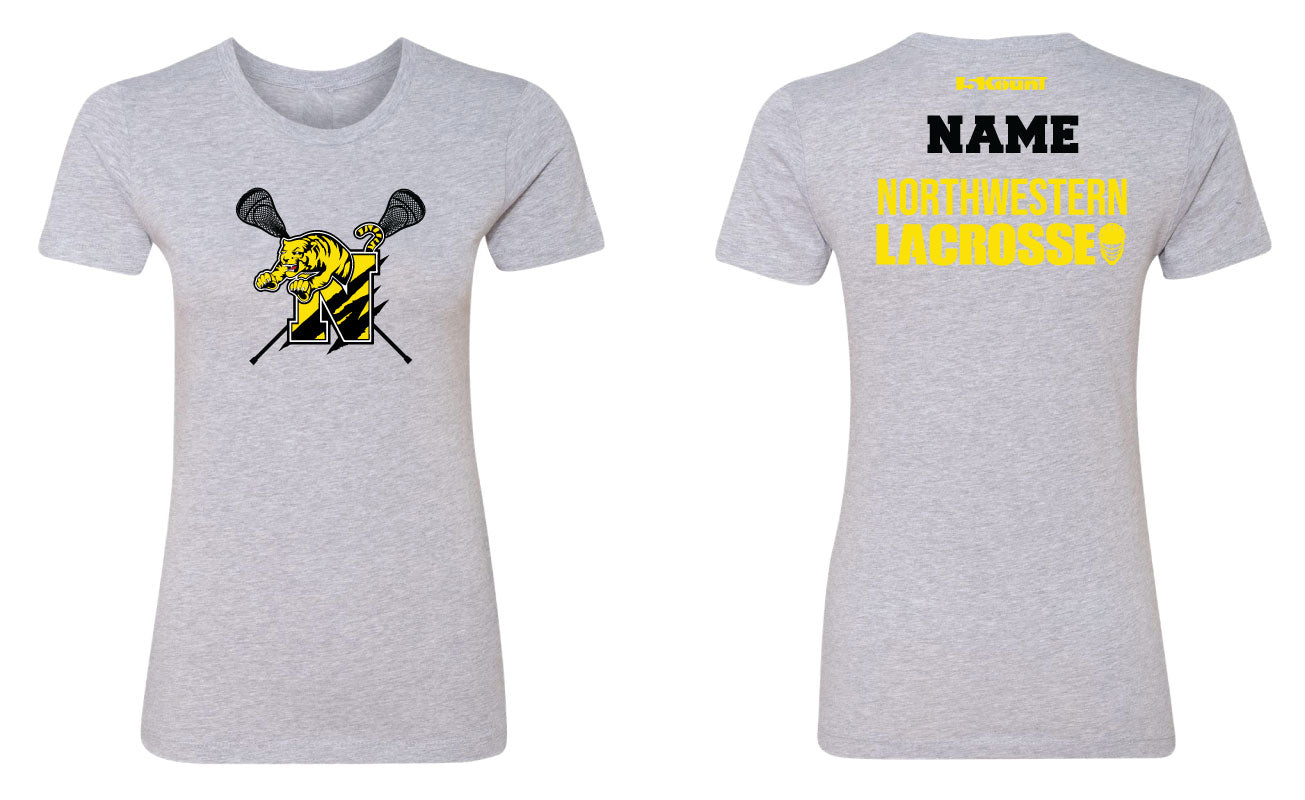 Northwestern Lacrosse Cotton Women's Crew Tee Black/White/Gray - 5KounT2018