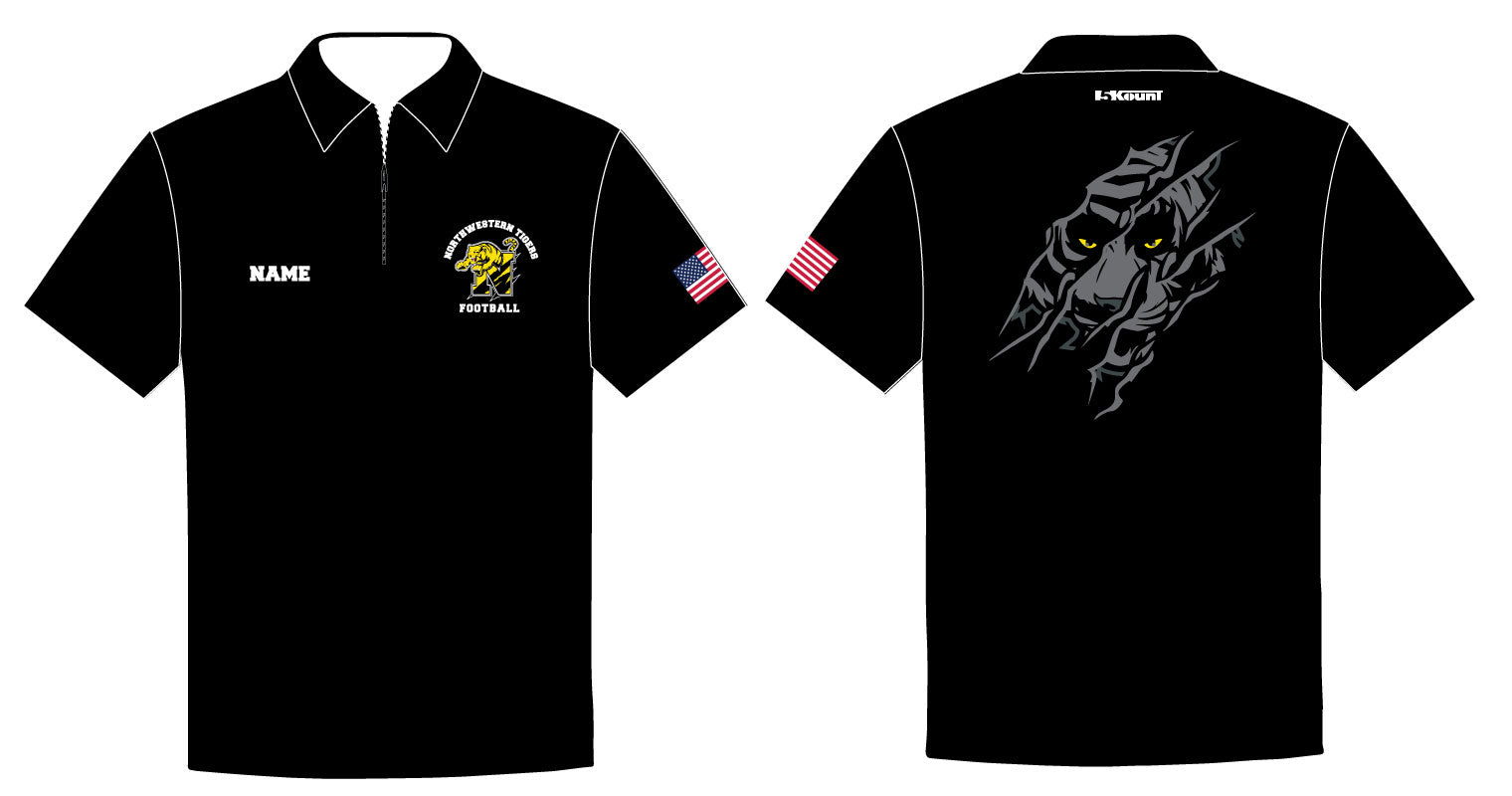 Northwestern Tigers Football Sublimated Polo Stripe Design/Just Black - 5KounT2018