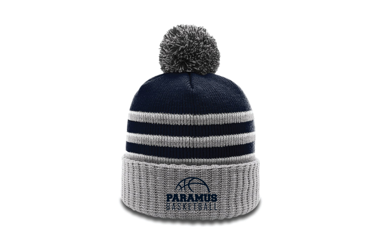 Paramus Basketball Pom Beanie - Navy/Gray