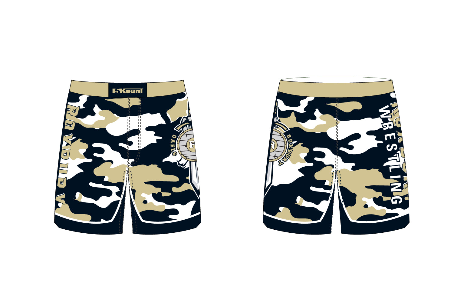 Roxbury Gaels Wrestling Sublimated Fight Shorts - Camo - 5KounT