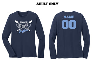 Randolph Rage Softball Ladies Long Sleeve Cotton Tee - Navy - 5KounT