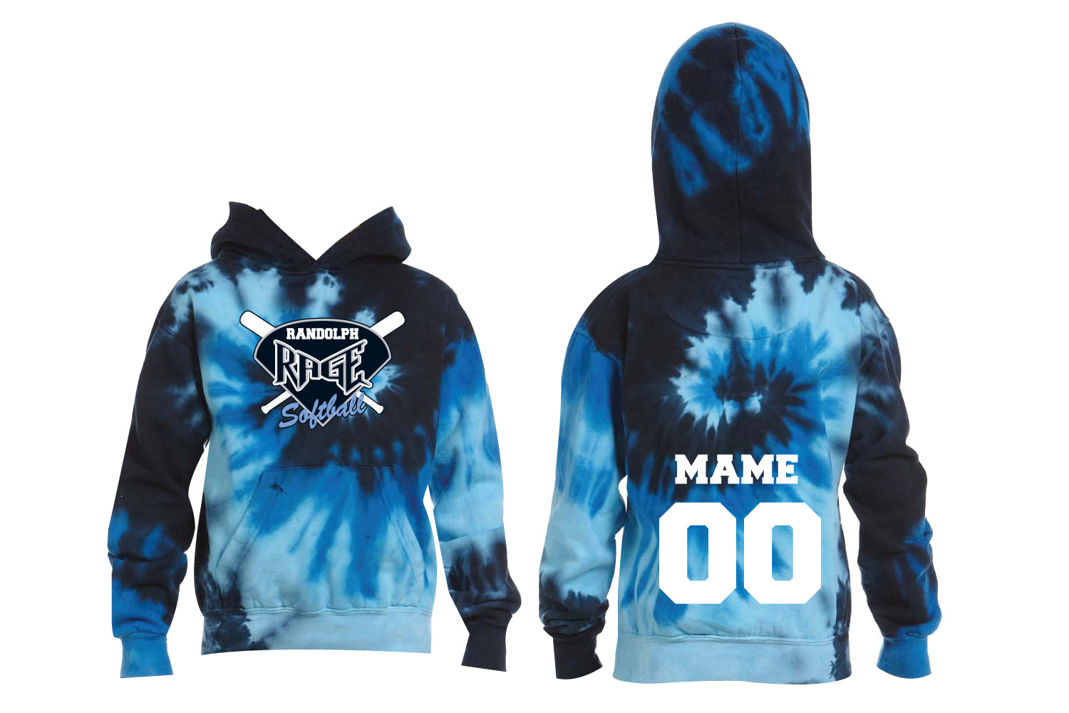 Randolph Rage Softball Tie-Dye Cotton Hoodie - Blue Ocean - 5KounT