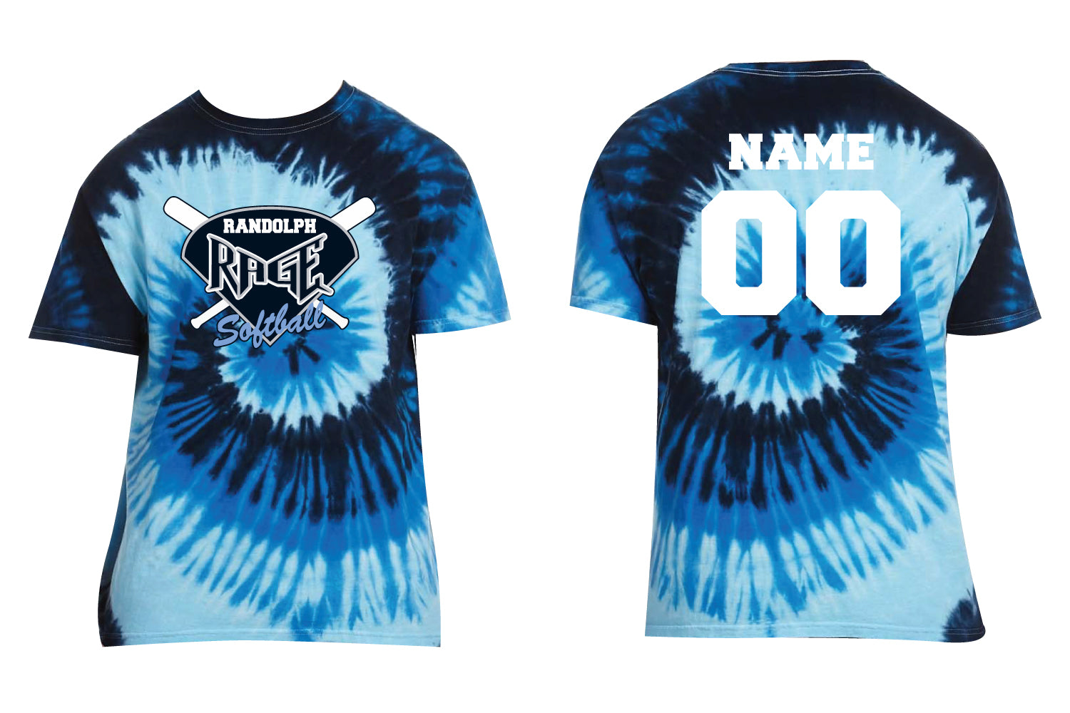 Randolph Rage Softball Tie-Dye Cotton Crew Tee - Blue Ocean - 5KounT