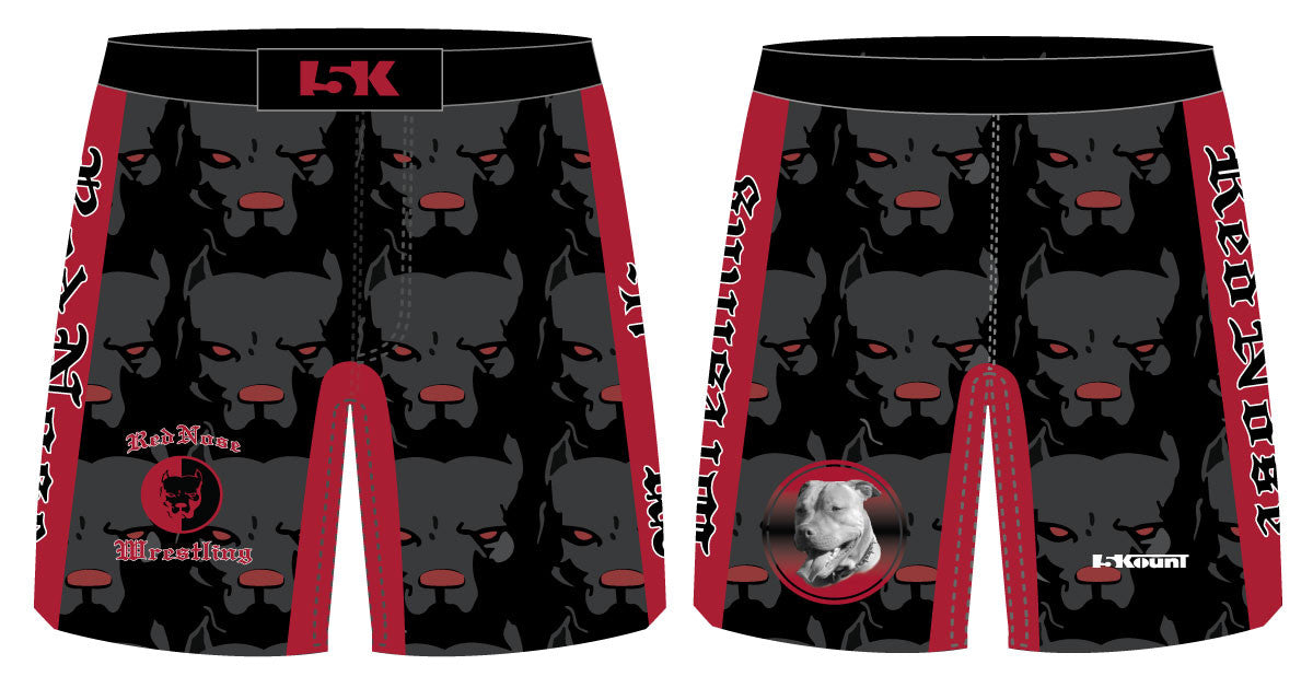 Red Nose Sublimated Fight Shorts - Black - 5KounT