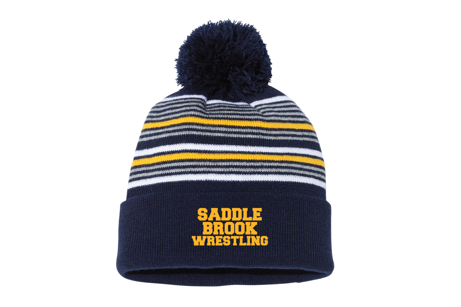 Saddle Brook Youth Wrestling Pom Beanie - Navy/white/Gray