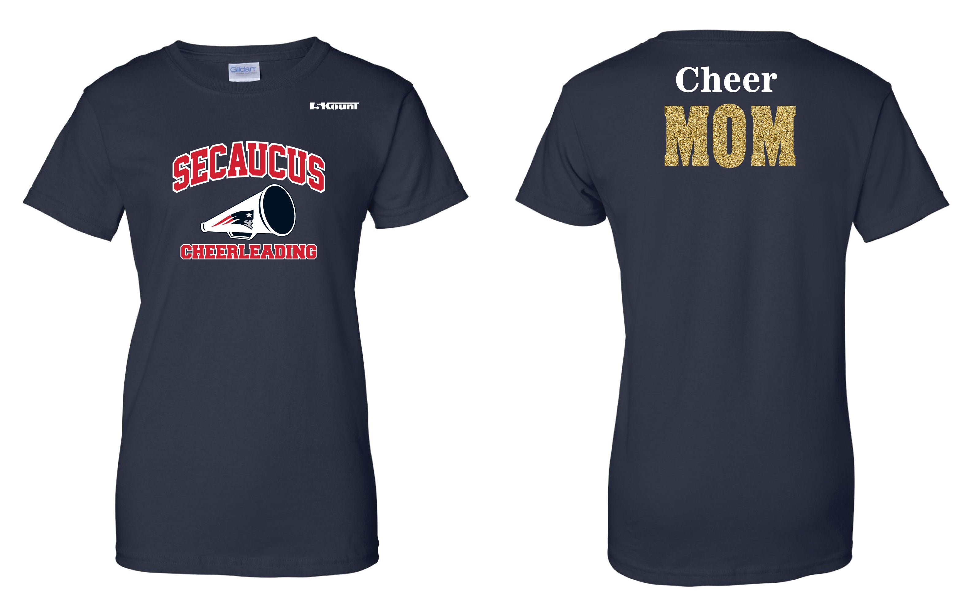 Secaucus Cheer Mom Cotton Glitter Women's Crew Tee - Navy - 5KounT2018