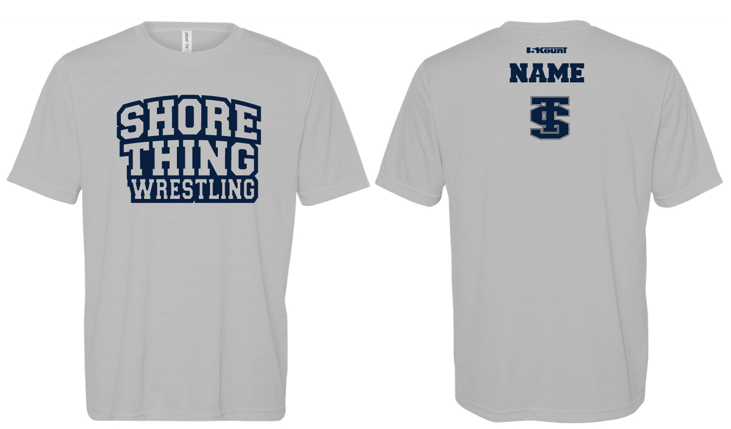 Shore Thing Wrestling DryFit Performance Tees - Navy/Silver - 5KounT