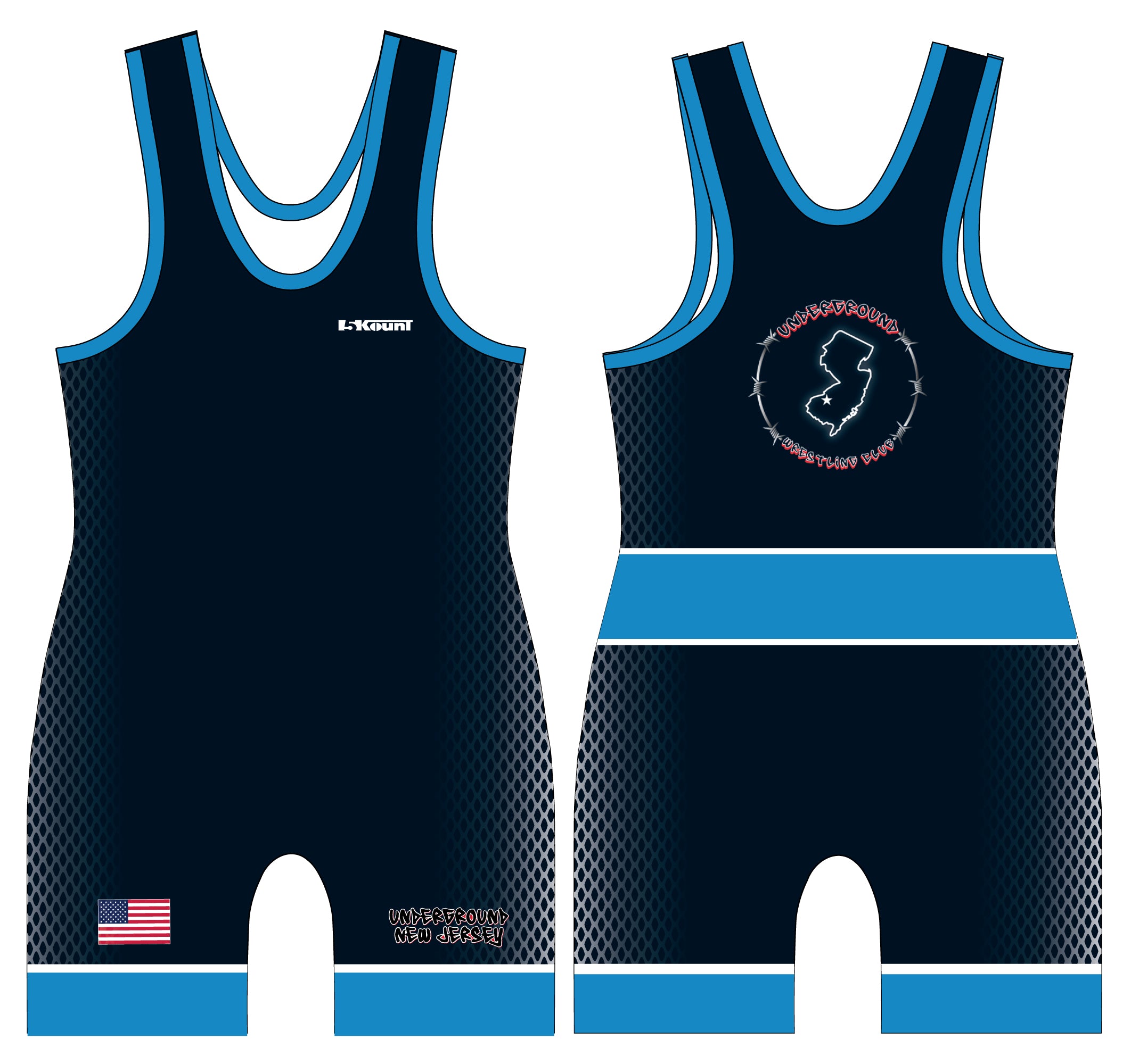 NJ Underground Wrestling Club Men's Freestyle Singlet - Blue - 5KounT2018