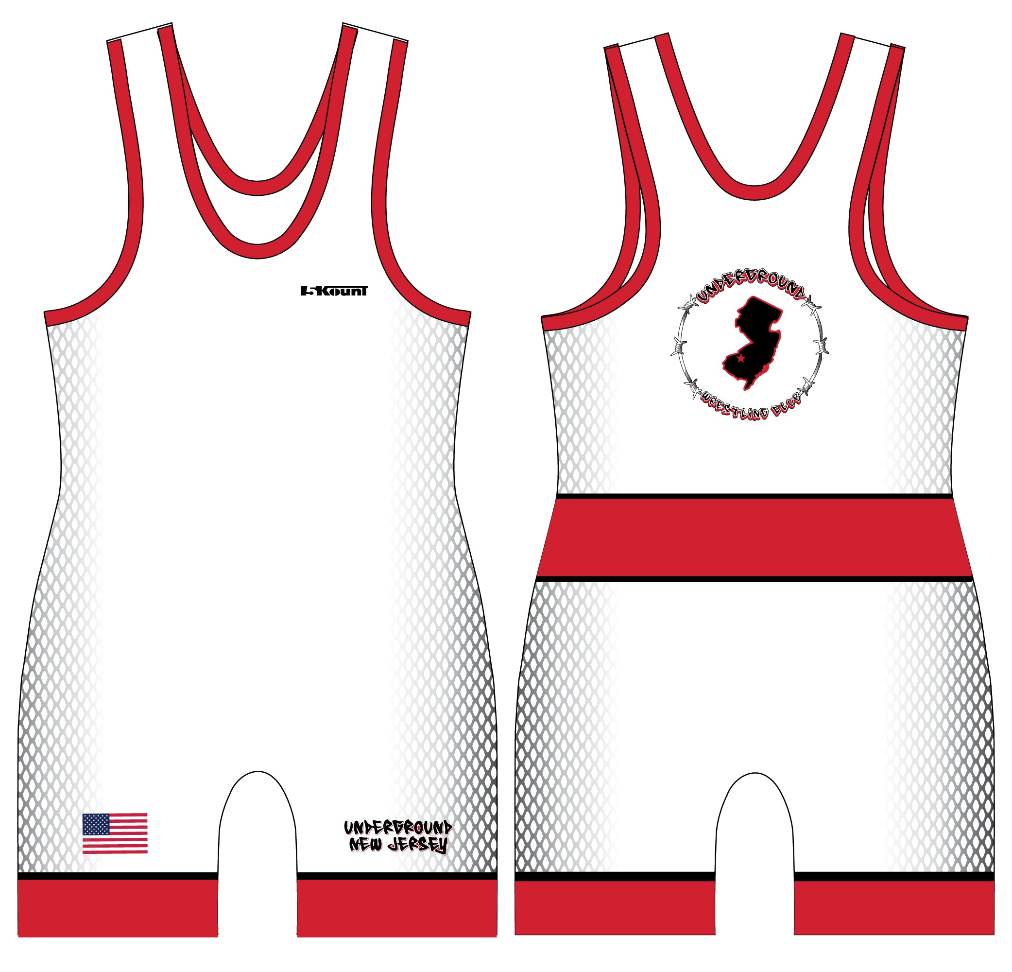 NJ Underground Wrestling Club Sublimated Men's Singlet v2 - Black/White/Red - 5KounT2018