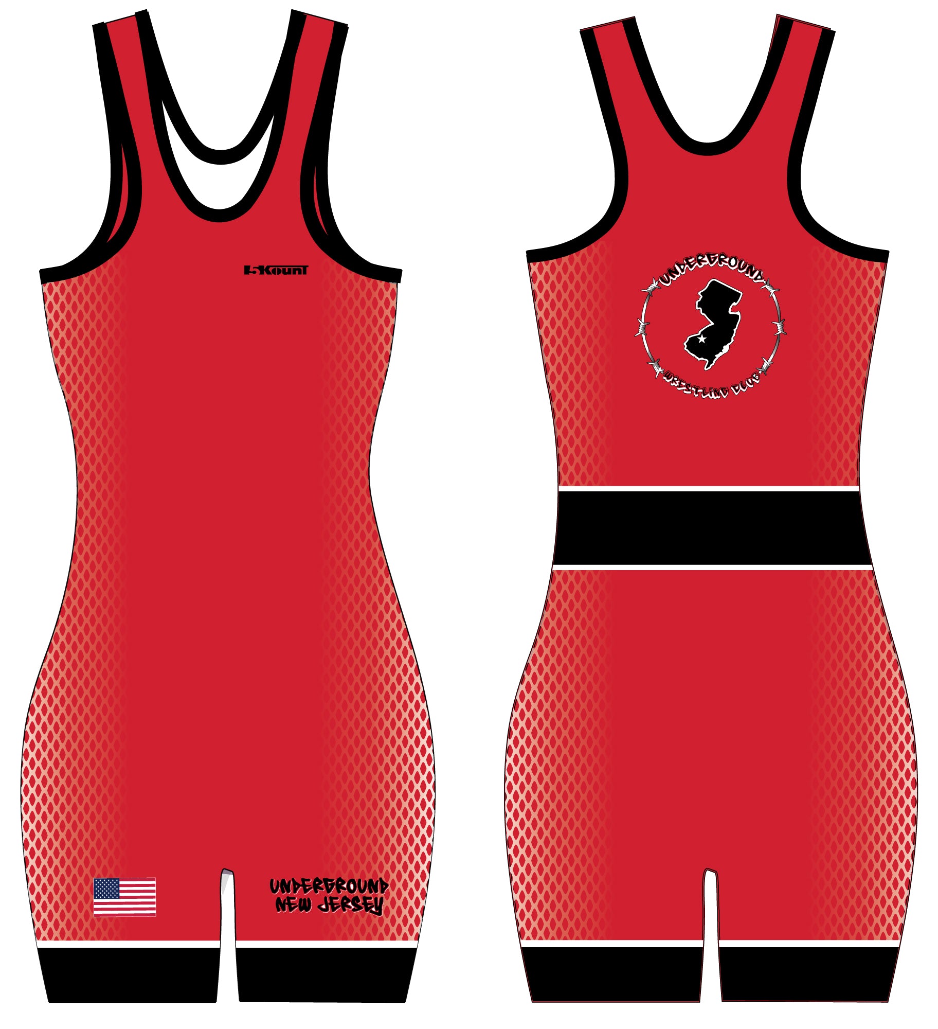 NJ Underground Wrestling Club Women's Singlet v2 - Black/White/Red - 5KounT2018