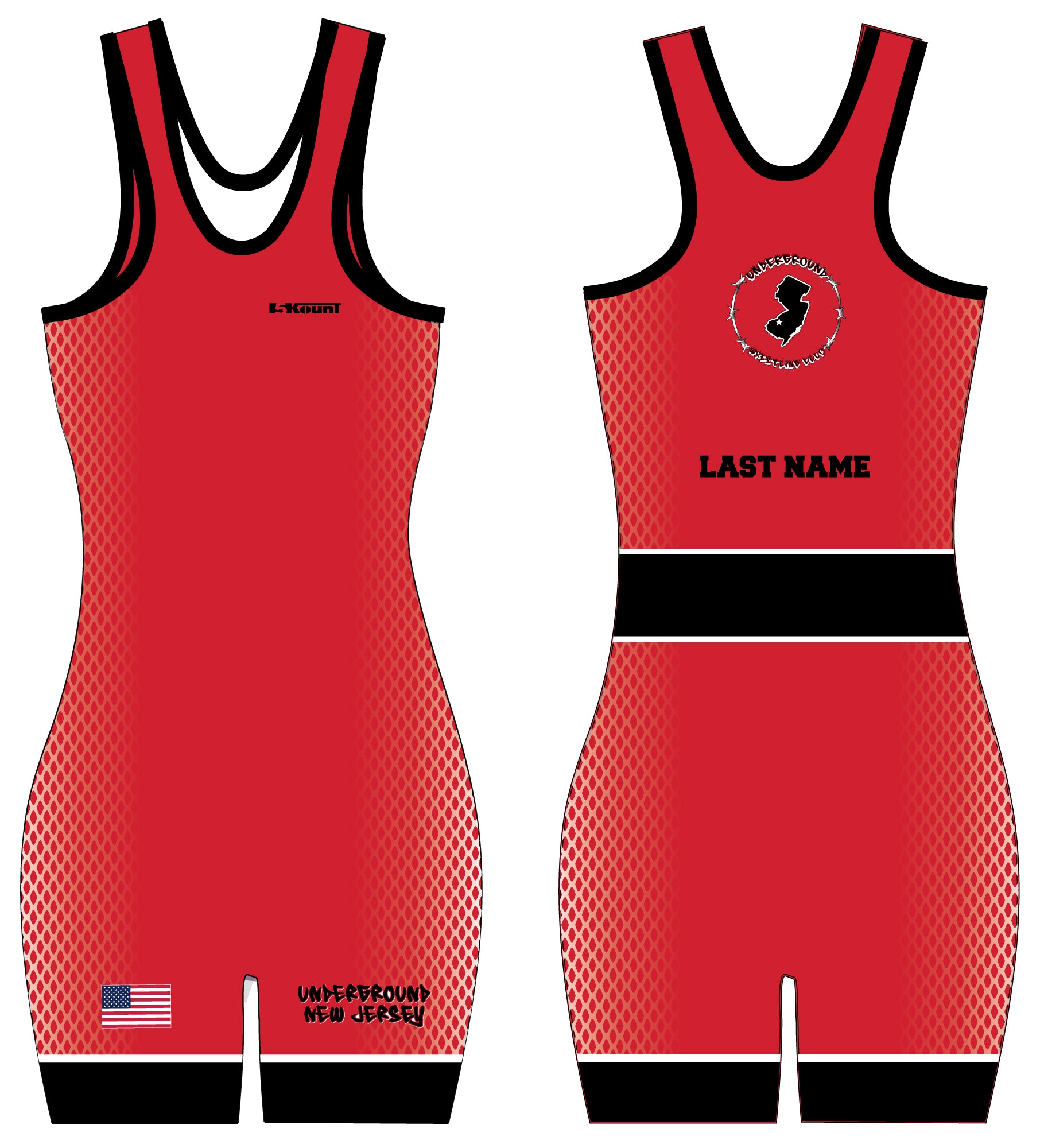 NJ Underground Wrestling Club Women's Singlet - Black/White/Red - 5KounT2018