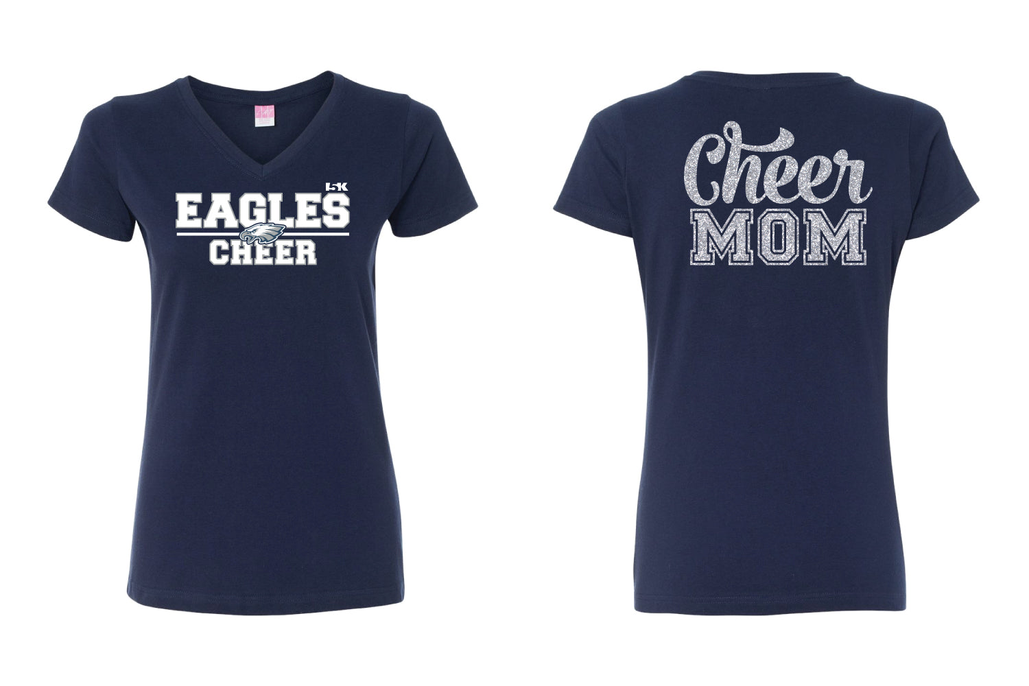 Wethersfield Eagles Cheer Mom Glitter Cotton Women's Crew Tee Navy - 5KounT