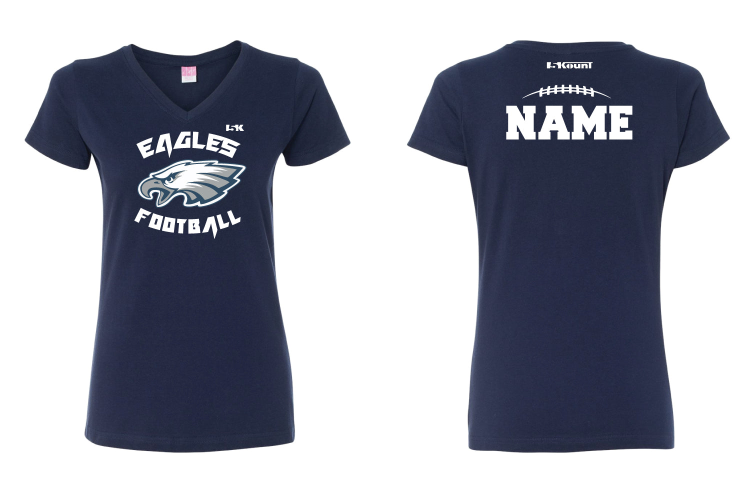 Wethersfield Eagles Football Cotton Women's V-Neck Tee - Navy - 5KounT