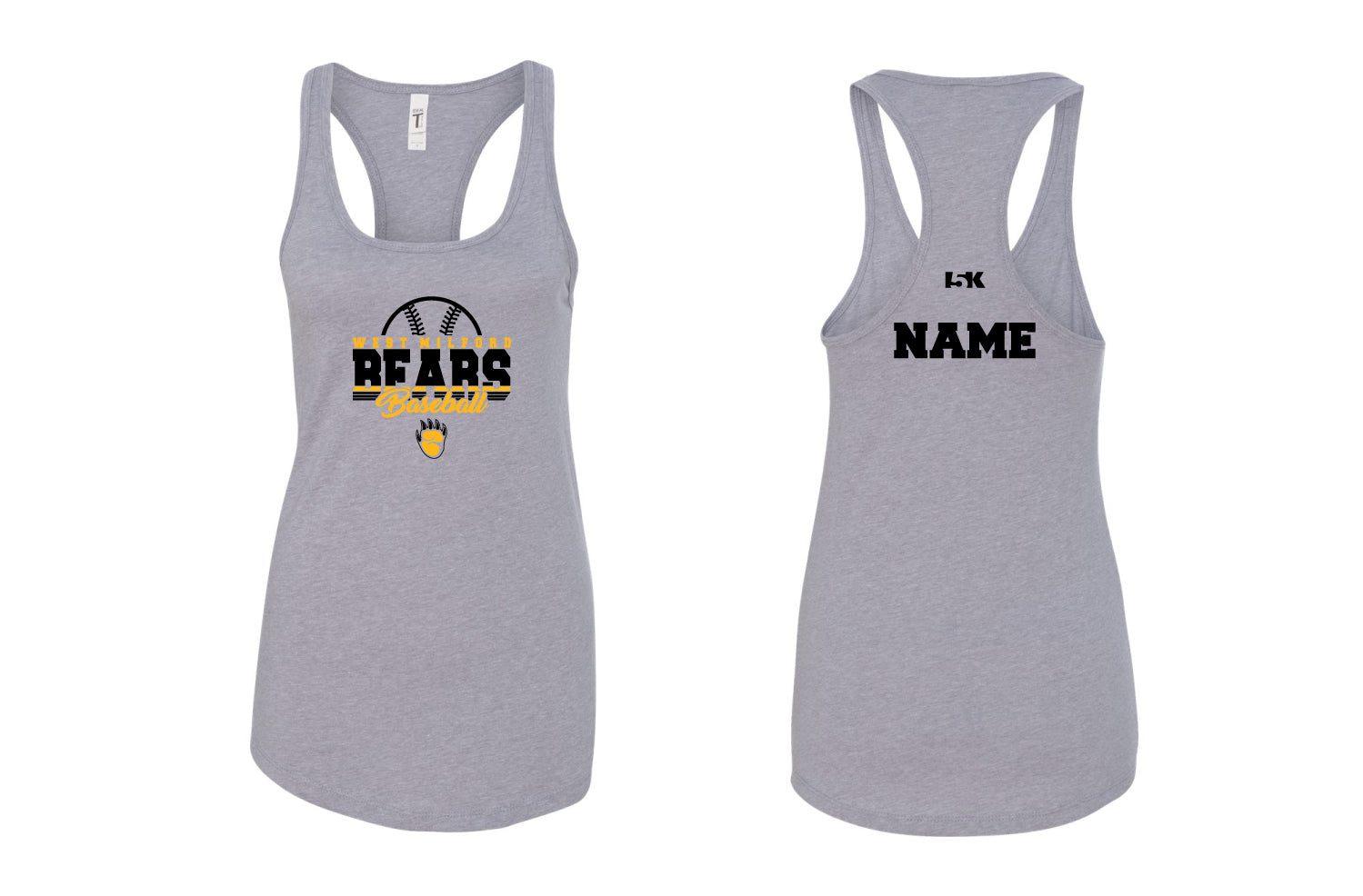 West Milford Baseball Ladies' Cotton Tank Top - Black/Yellow/Gray