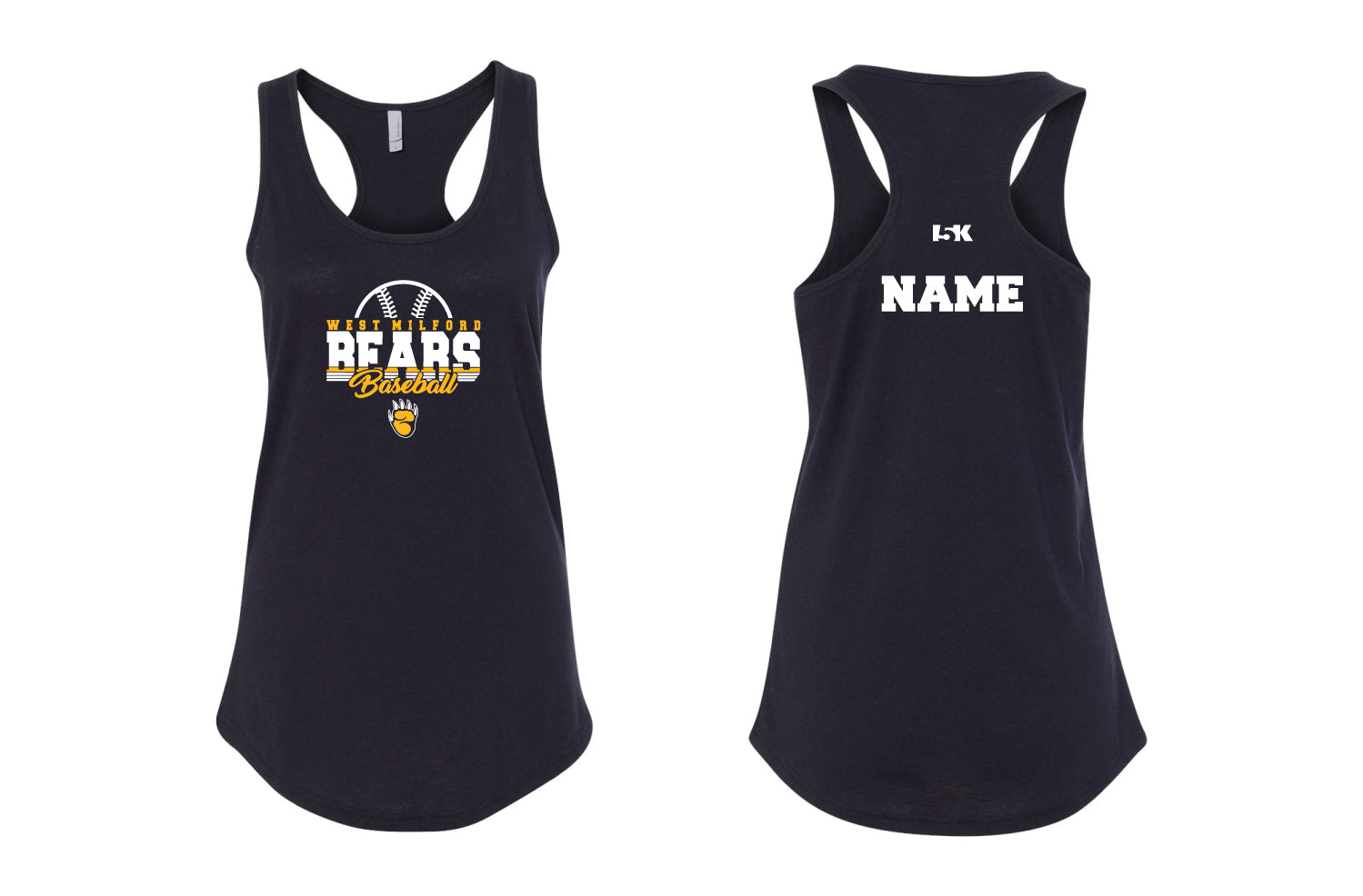 West Milford Baseball Ladies' Cotton Tank Top - Black/Yellow/Gray