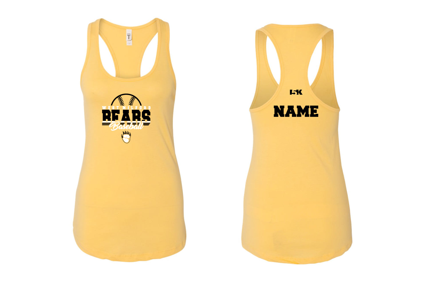 West Milford Baseball Ladies' Cotton Tank Top - Black/Yellow/Gray