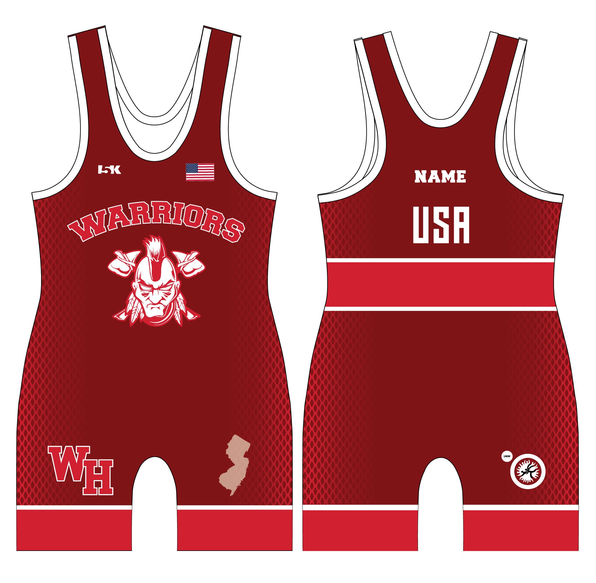 Watchung Hills Wrestling Sublimated Men's Freestyle Singlet - Red - 5KounT2018