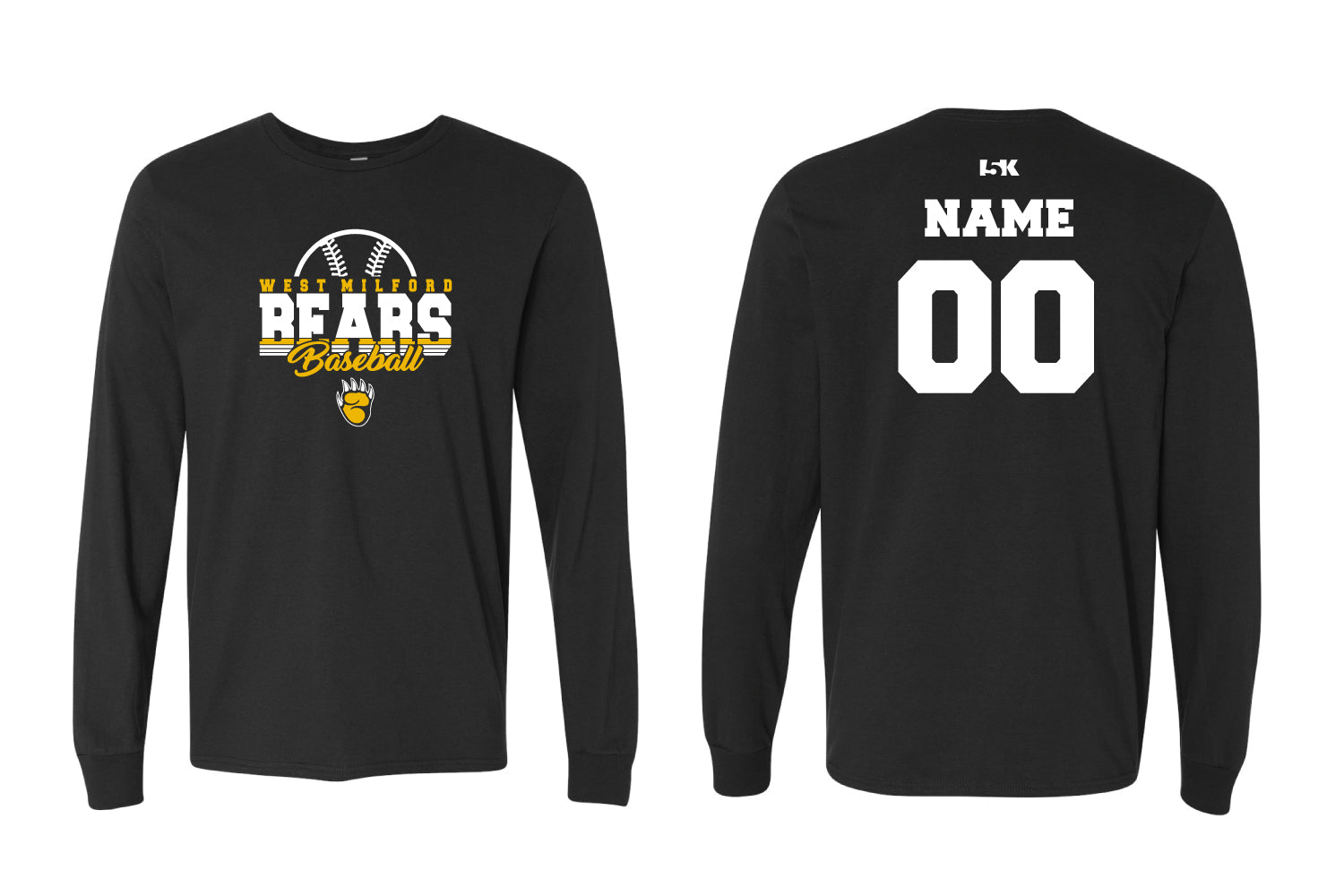 West Milford Baseball Cotton Crew Long Sleeve Tee - Black