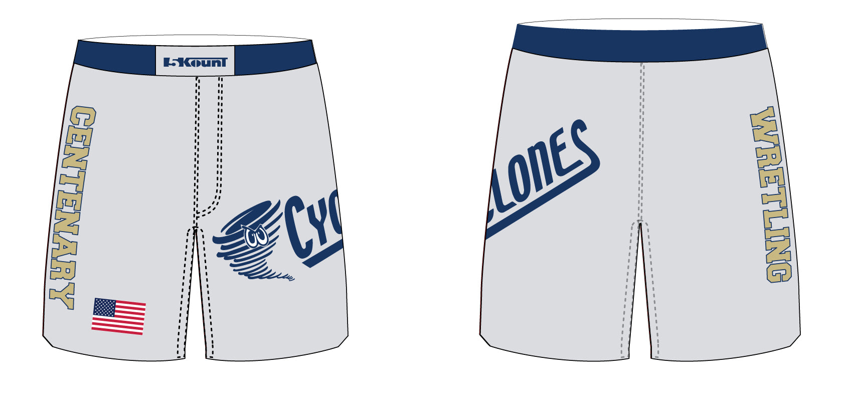 Centenary Wrestling Sublimated Fight Shorts Gray/Gold - 5KounT2018