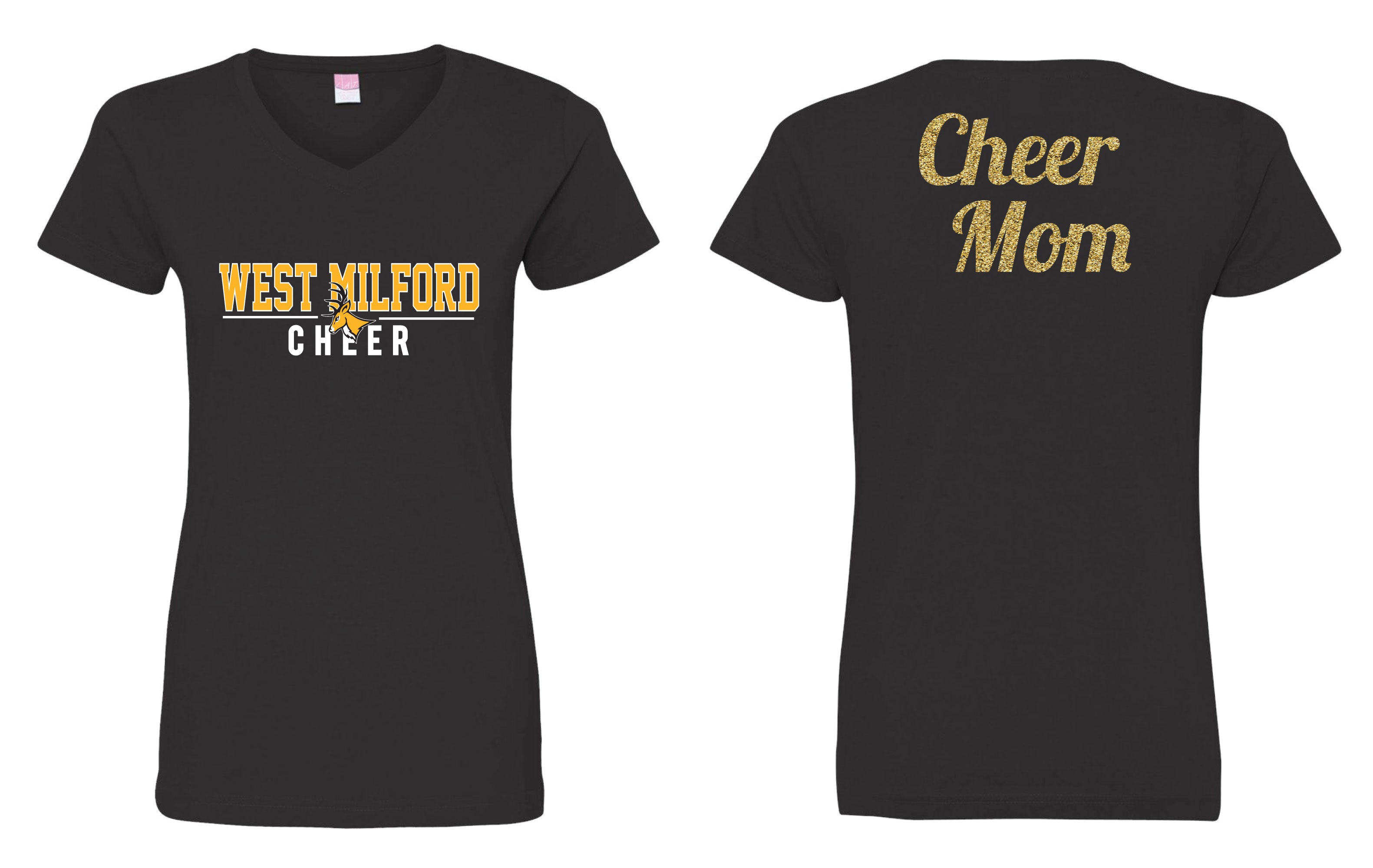 West Milford Highlanders Cheer "Mom" Glitter Cotton Women's Tee - Black