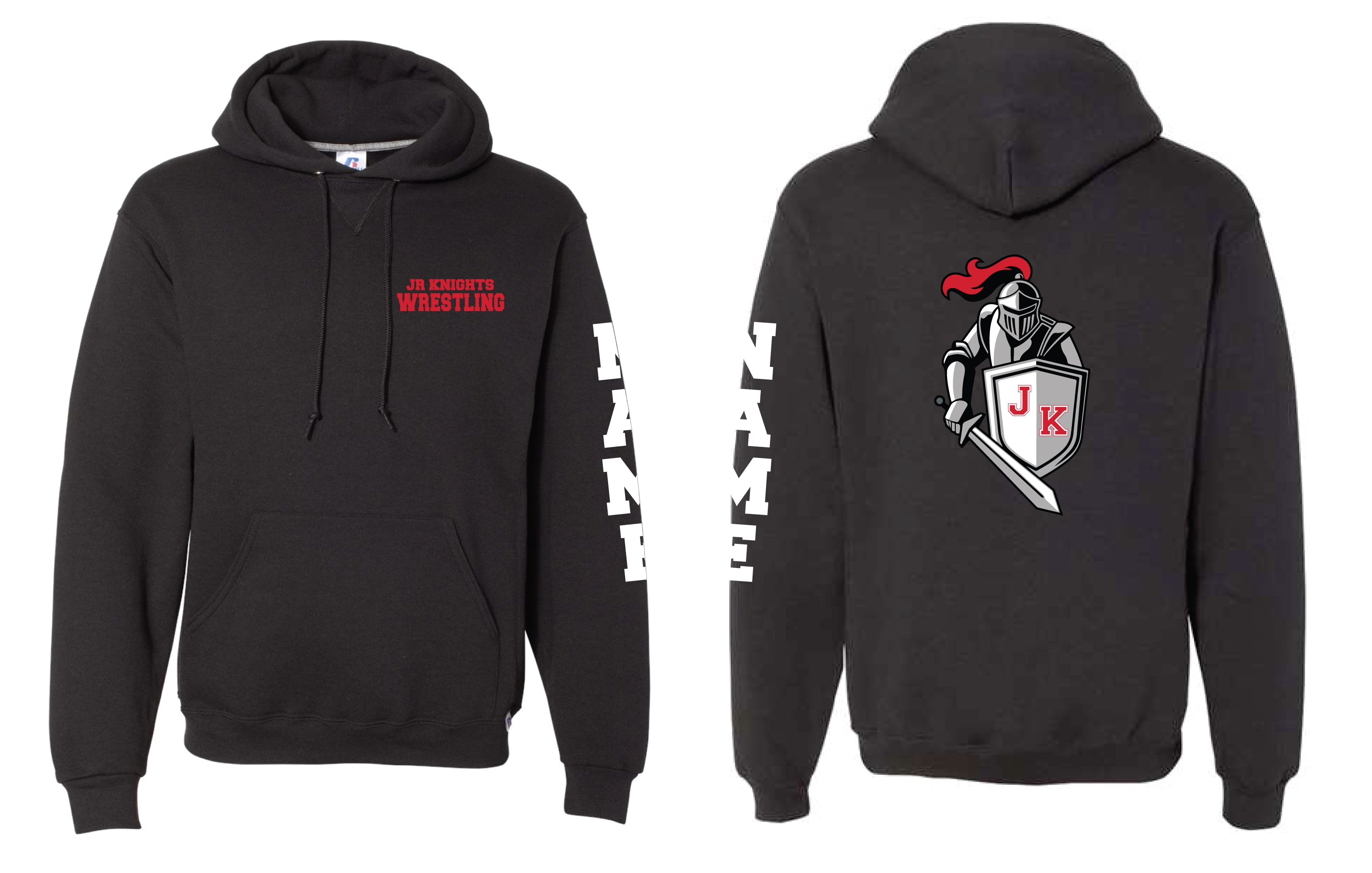 Morris Hills Jr. Knights Wrestling Russell Athletic Cotton Hoodie - Black (Design 2) - 5KounT
