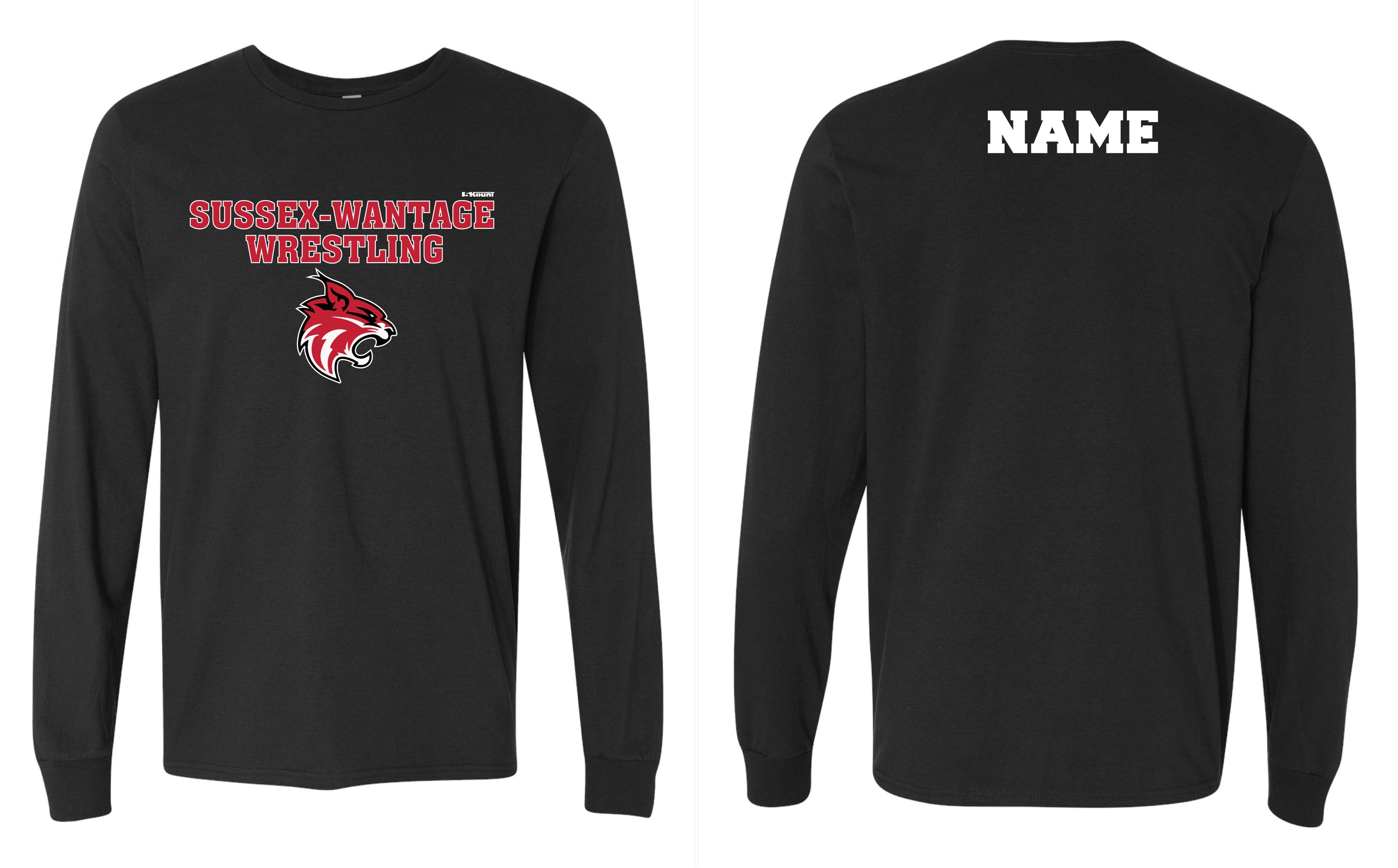 Sussex-Wantage Wrestling Cotton Crew Long Sleeve Tee - Black - 5KounT
