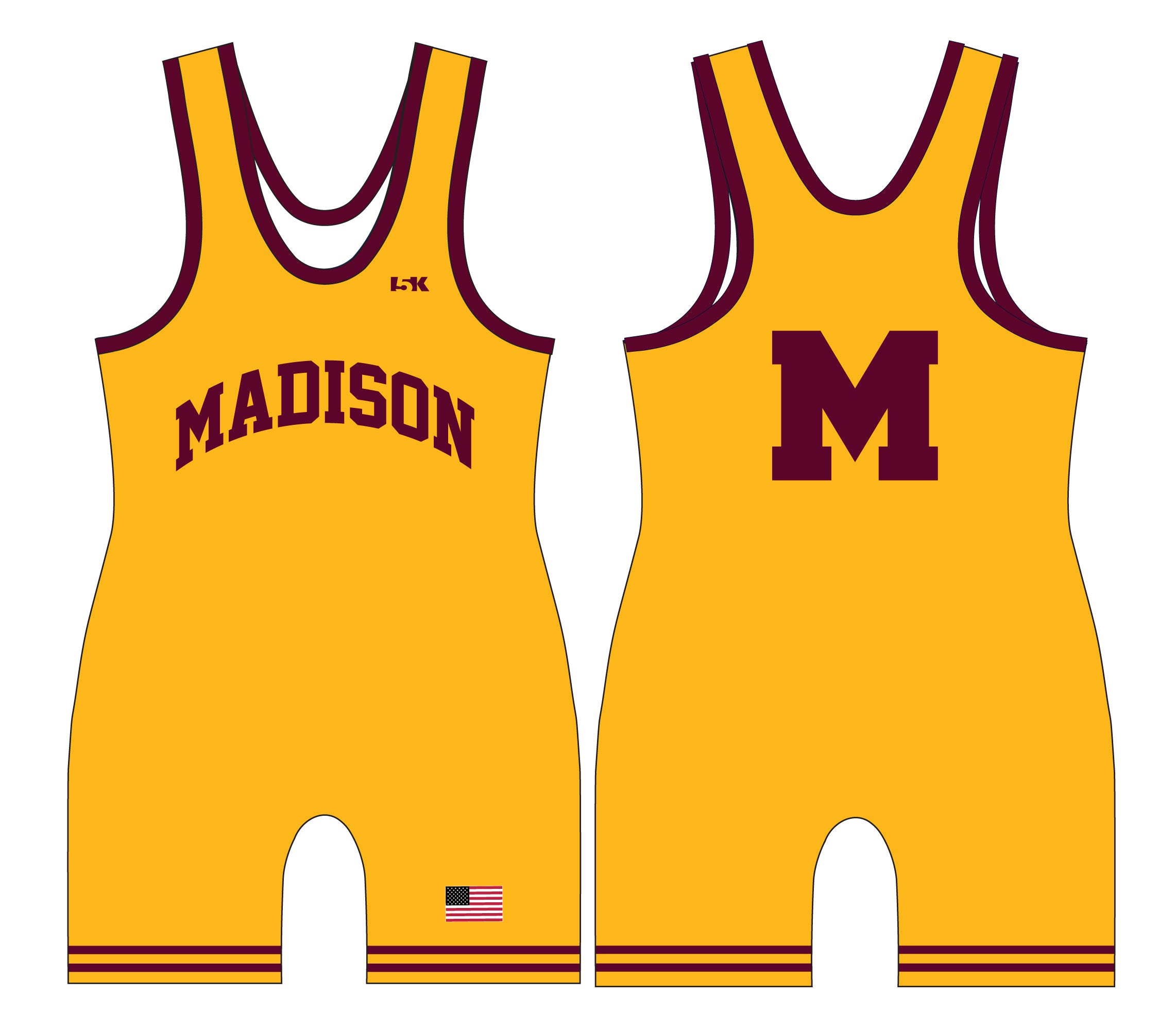 Madison Wrestling Sublimated Singlet - Gold - 5KounT