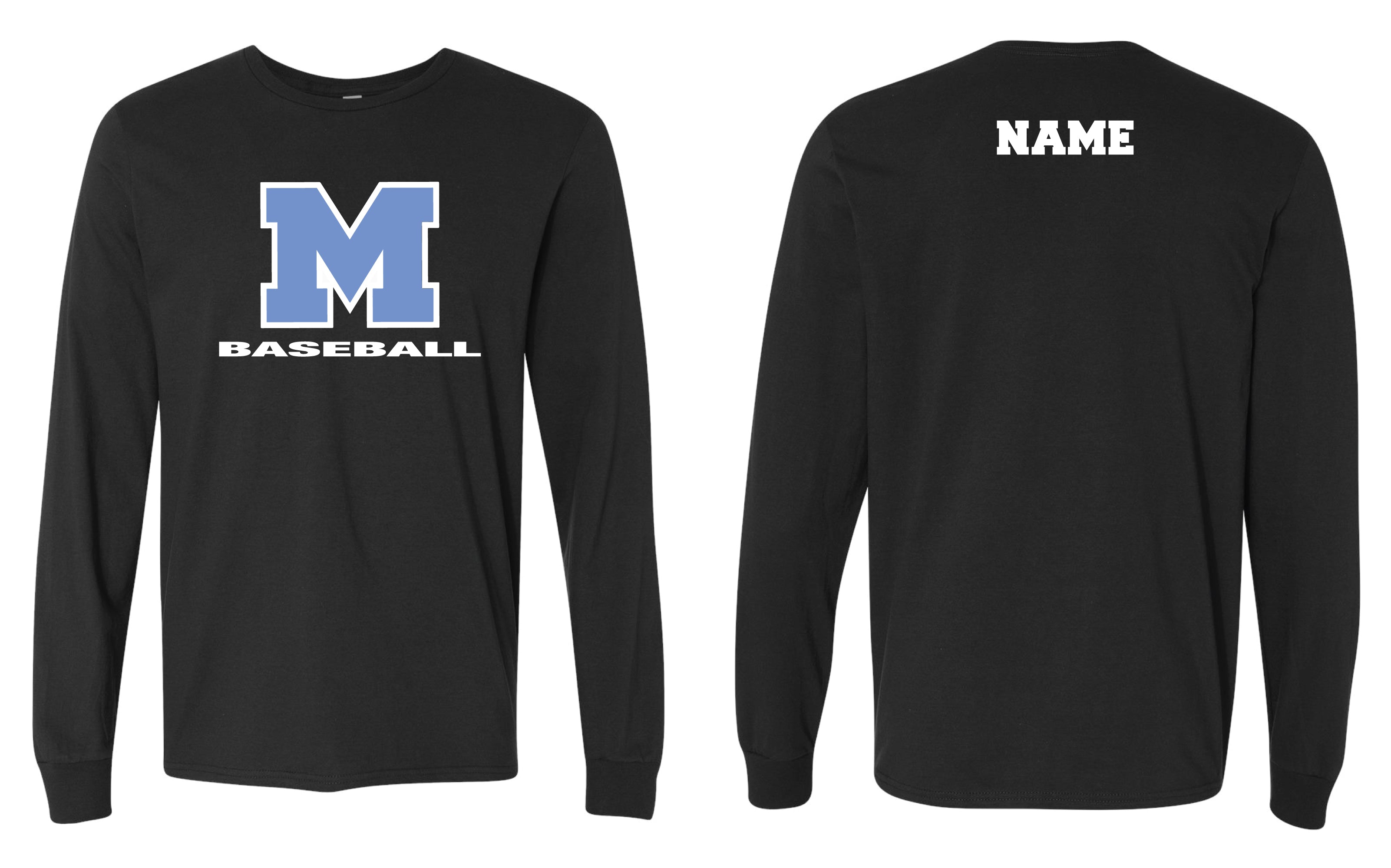 Mahwah Baseball Cotton Crew Long Sleeve Tee Design 2 - Black