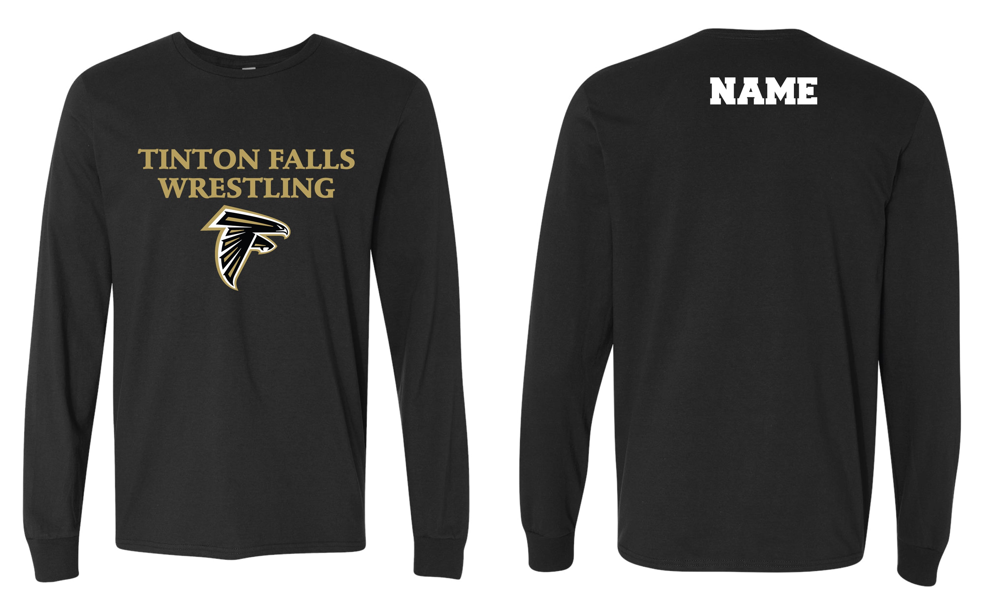 Tinton Falls Wrestling Cotton Crew Long Sleeve Tee - Black - 5KounT