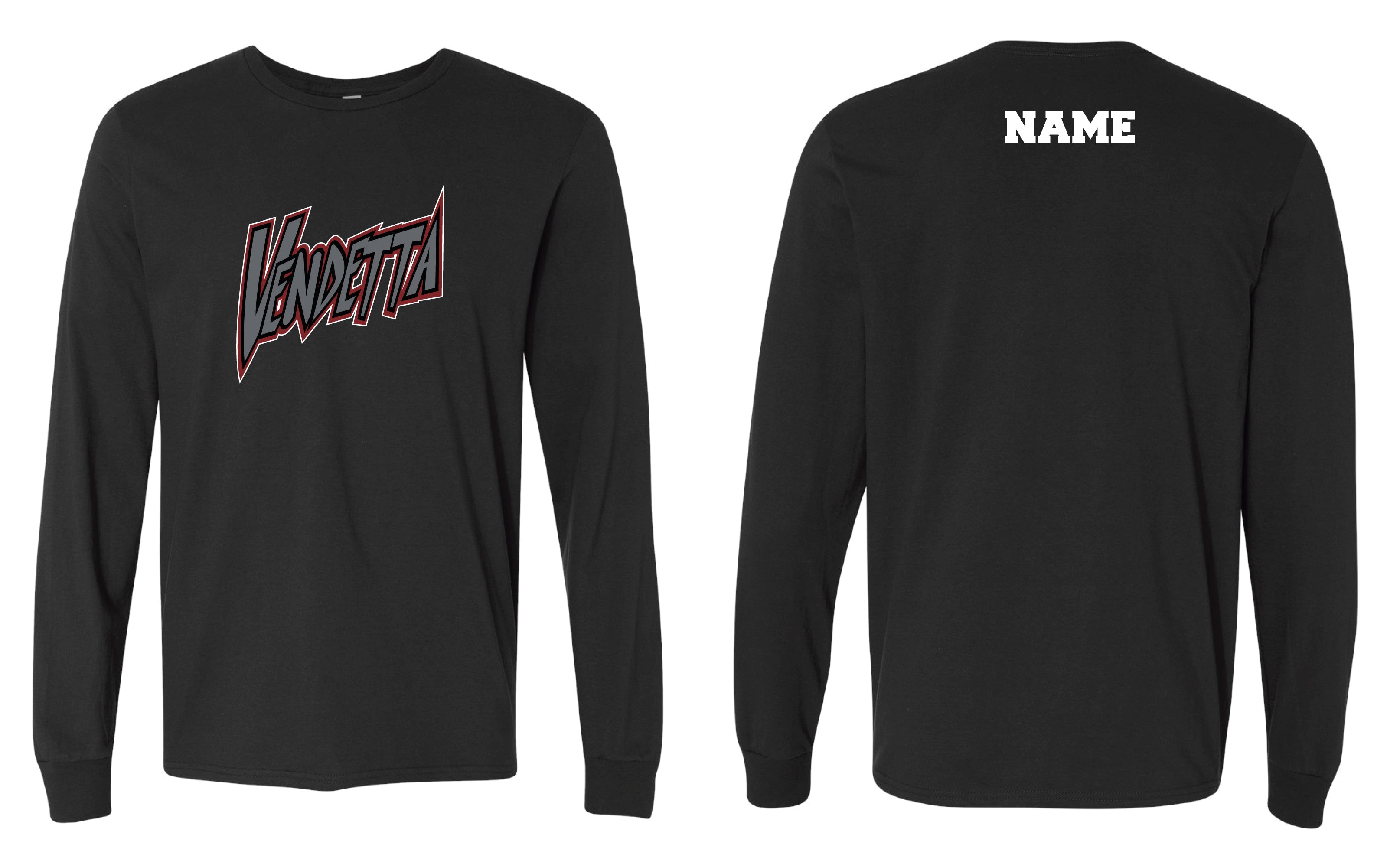 Vendetta Softball Cotton Crew Long Sleeve Tee - Black