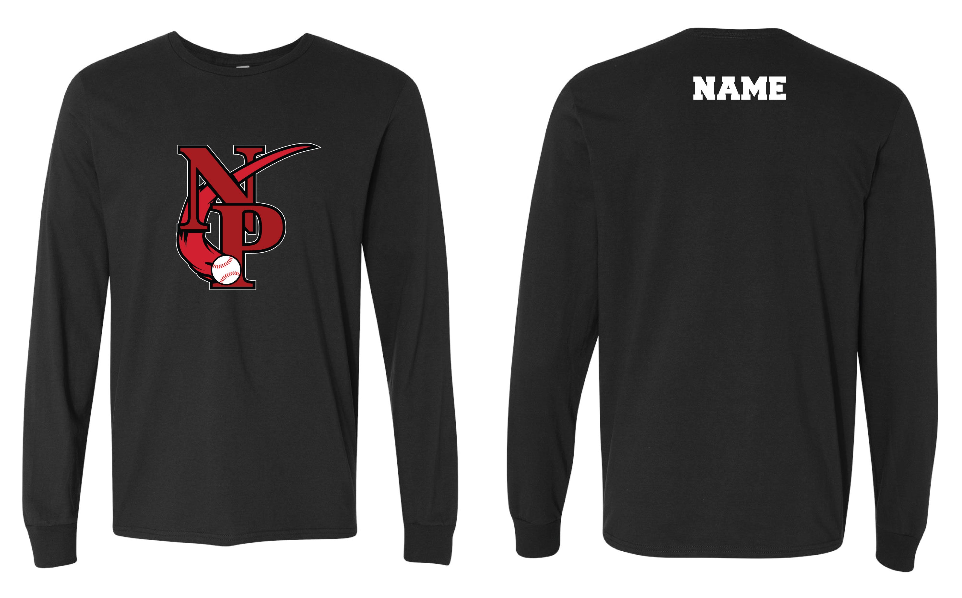 North Penn Baseball Cotton Crew Long Sleeve Tee - Black (Design 2) - 5KounT