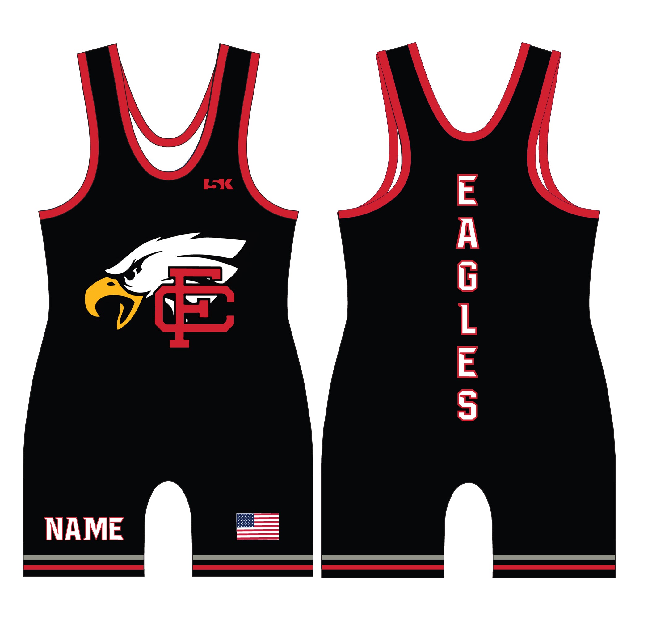 Eagles Wrestling Sublimated Men's Singlet (Black) - Design 2 - 5KounT