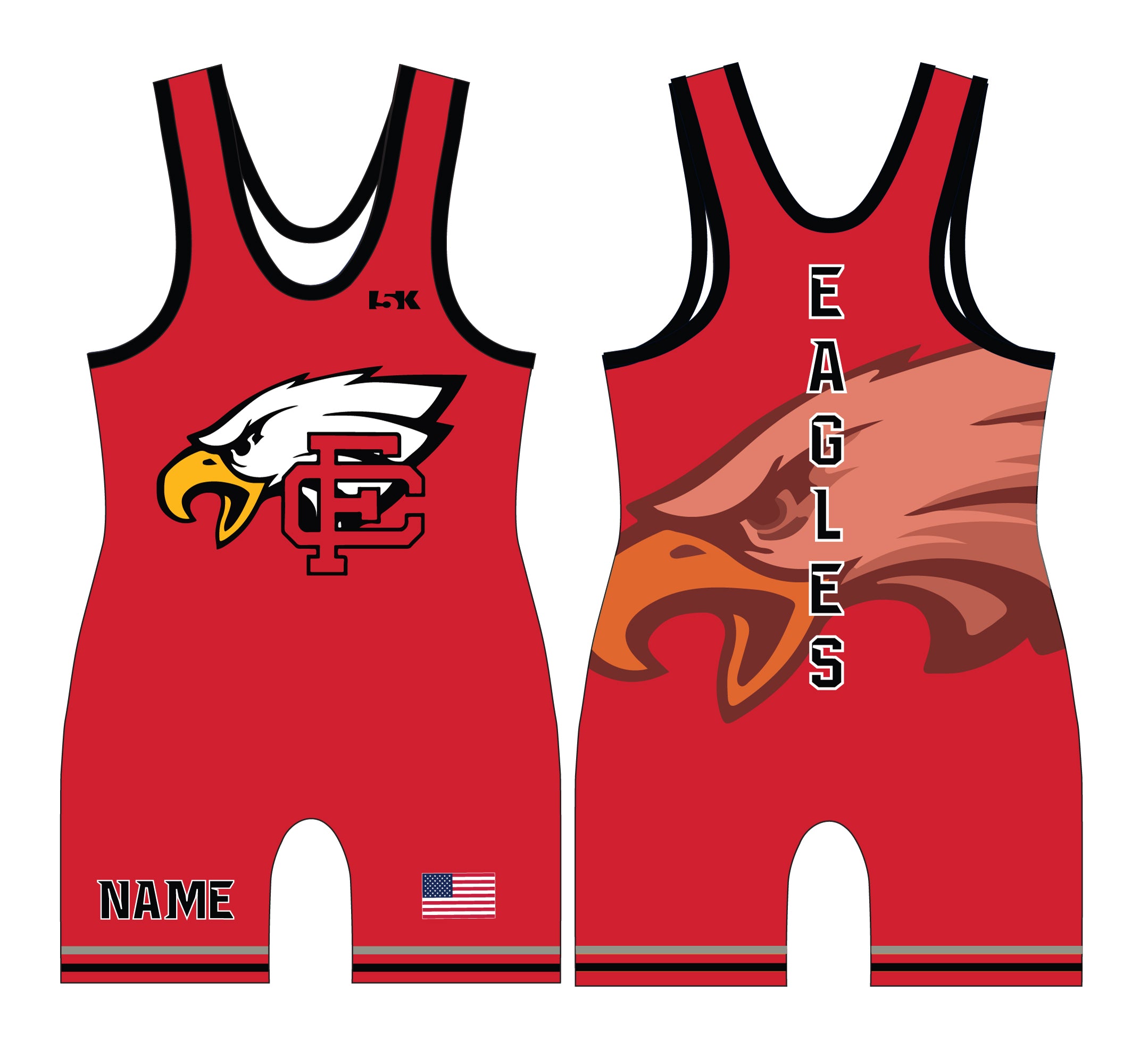 Eagles Wrestling Sublimated Men's Singlet (Red) - Design 2 - 5KounT