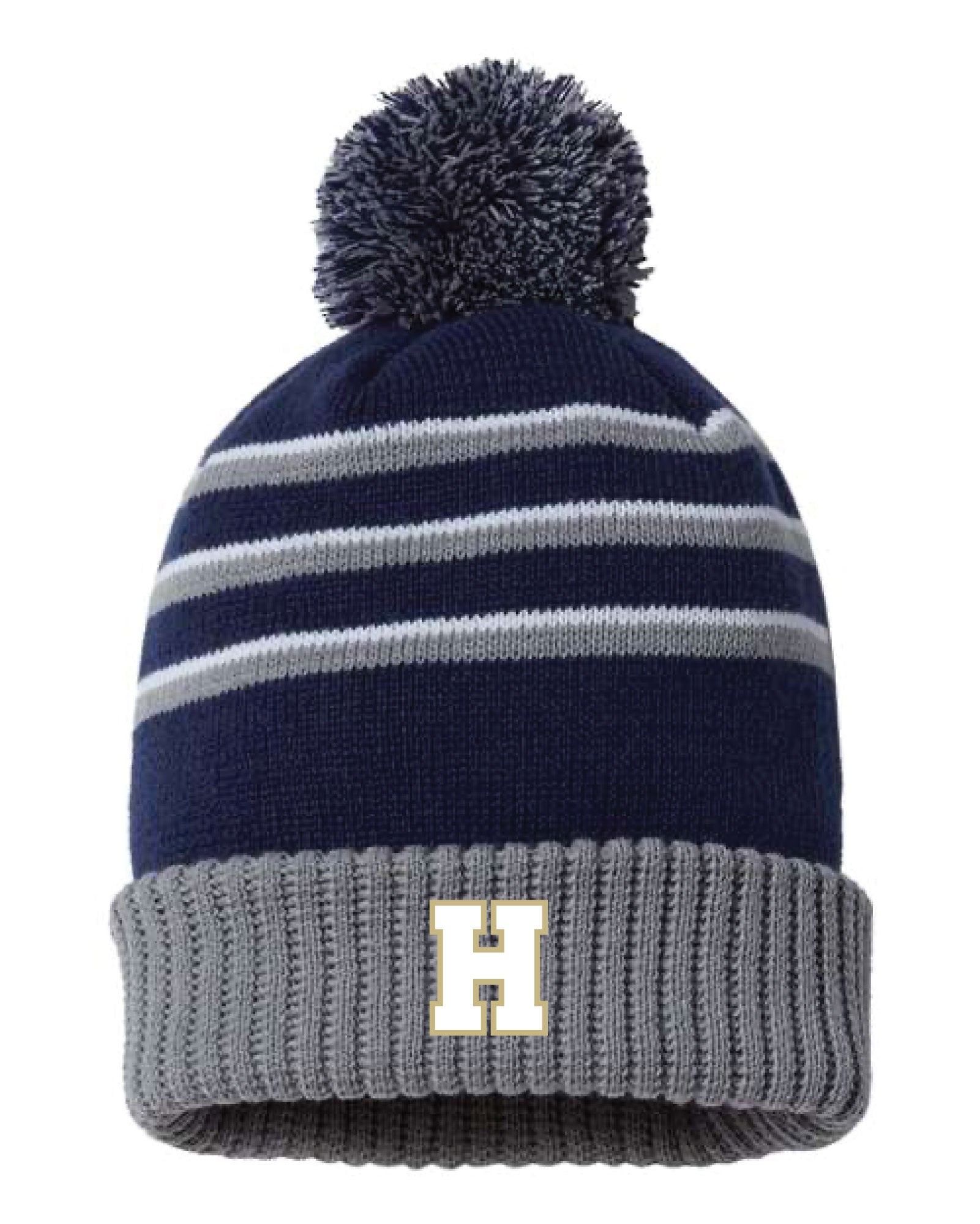 Hackensack Wrestling Pom Beanie - Navy/Gray