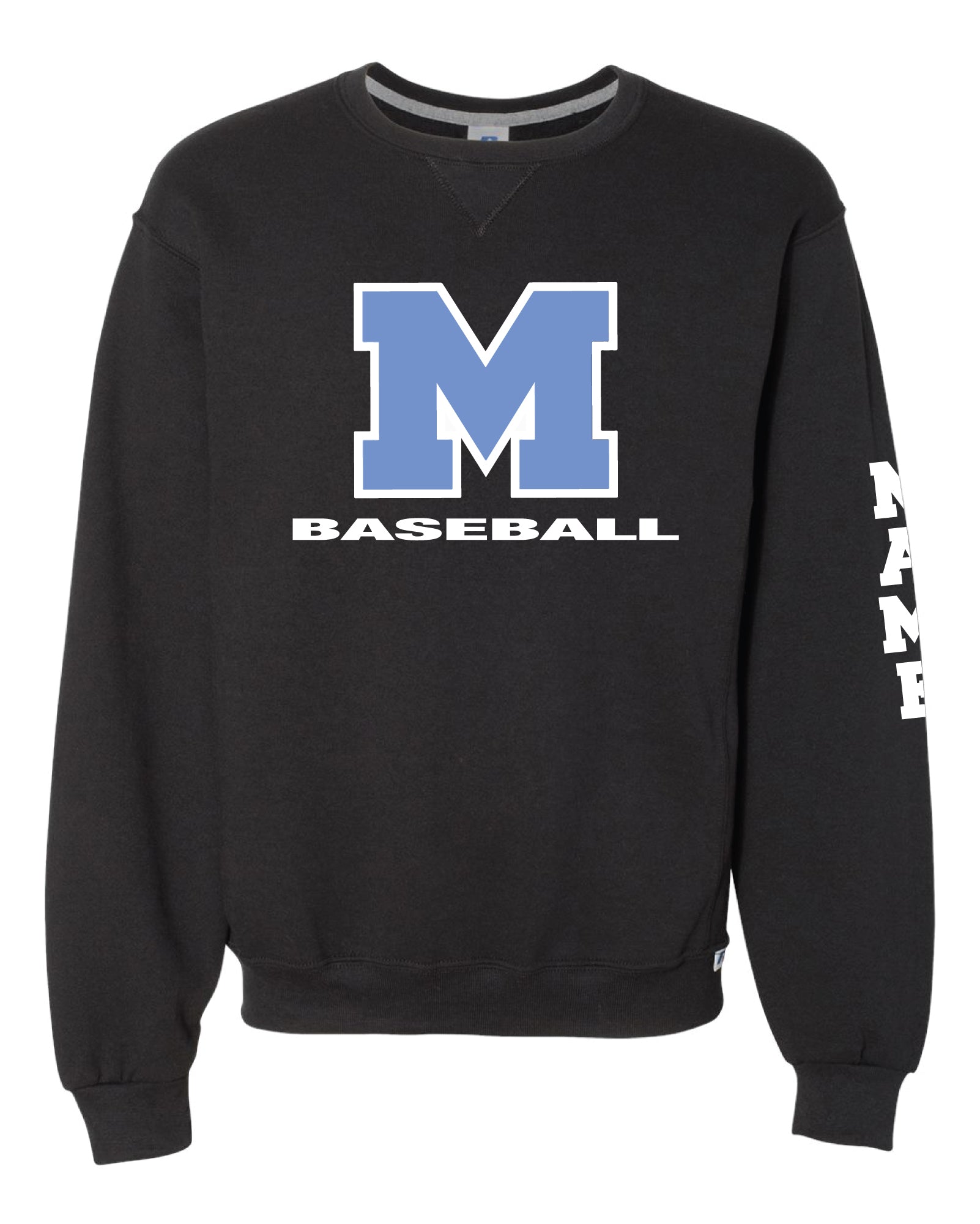Mahwah Baseball Cotton Crewneck Sweatshirt Design 2 - Black